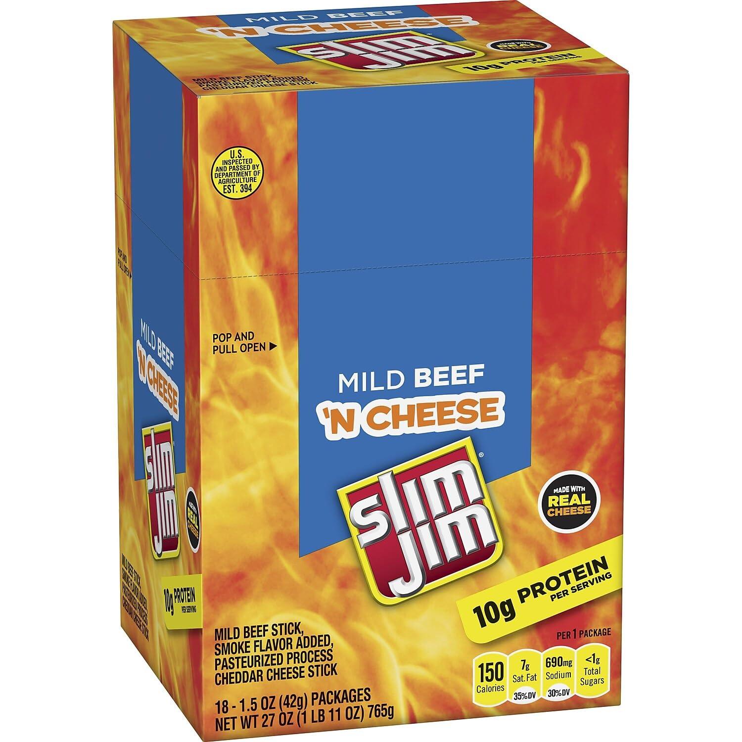 ConAgra Foods Slim Jim Beef and Cheese, 1.5 oz, 18 Count (209-00656)