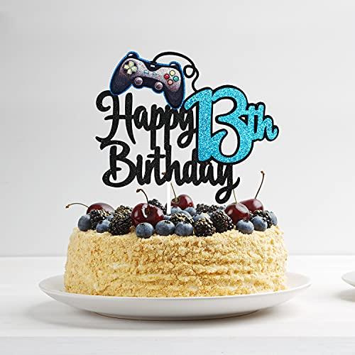 LHCING Video Game Happy 13th Birthday Cake Topper - Video Game Boy's 13th Birthday Party Blue Cake Supplies - Game On Level Up Winner Party Decoration
