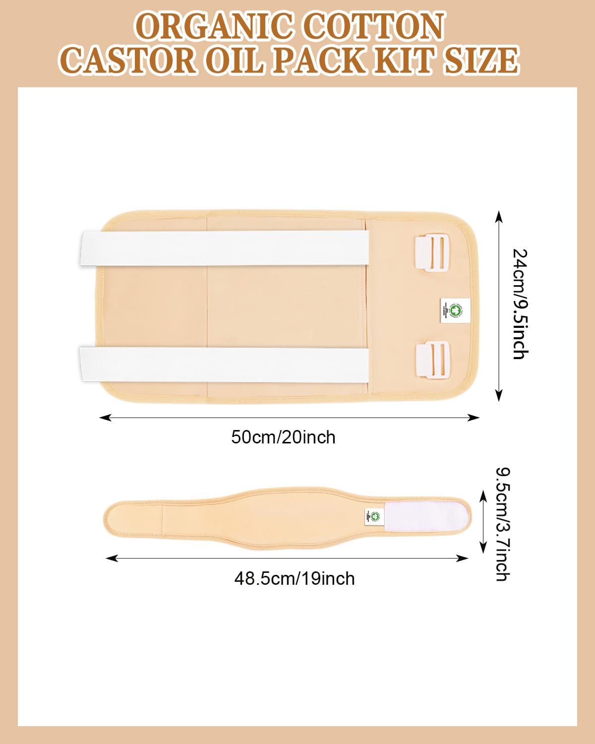 Raccomb Castor Oil Pack Wrap Organic Cotton - Castor Oil Body Wraps Organic for Neck Waist, RACCOMB Adjustable Reusable Organic Castor Oil Compress Packs Kit for Women 2PCs