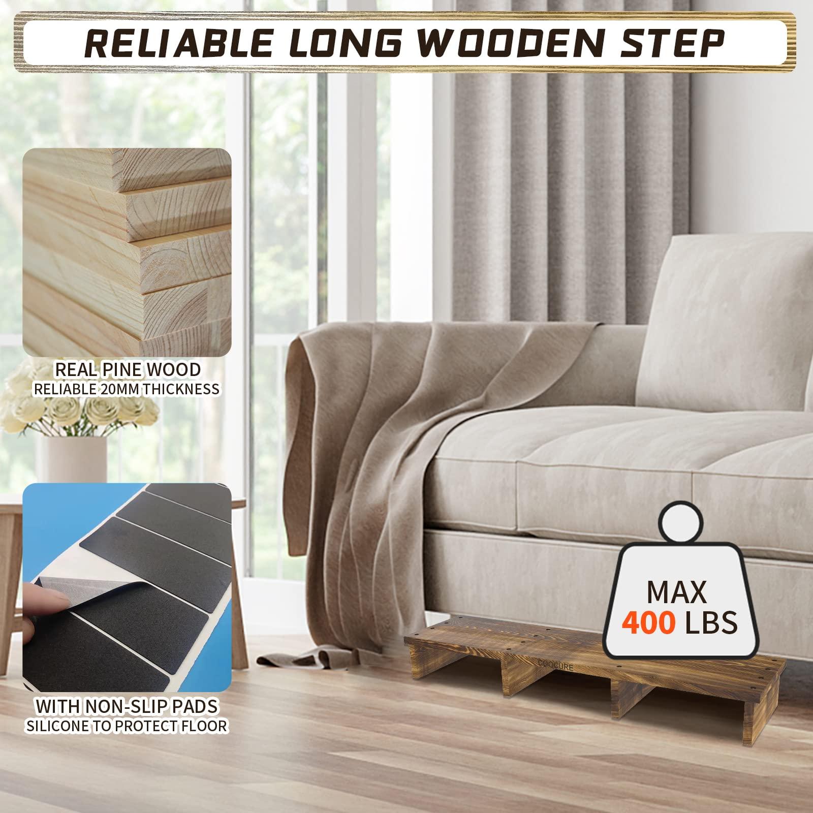 Coocure 39IN Long Wooden Step Stool for Elderly, Half Wooden Riser Step Stool for Bedside, Bathroom, Kitchen and Outdoor High Steps(39.0\" L*11.5\" W*4.6\" H)