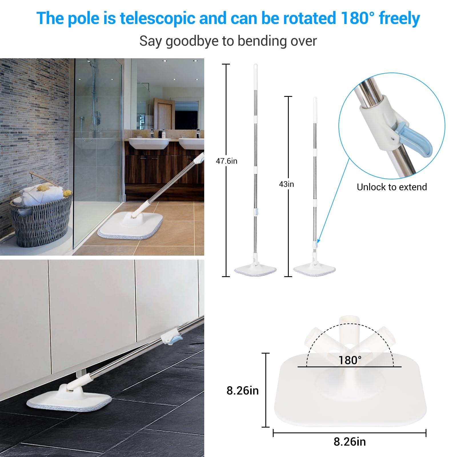 CIWEI Spin Mop, Mop and Bucket with Wringer Set for Home Cleaning Spinning Mops with Separate Dirty and Clean Water Wet and Dry Mop for Floors (Square Spin Mop, 3 Washable Microfiber Mop Pads)