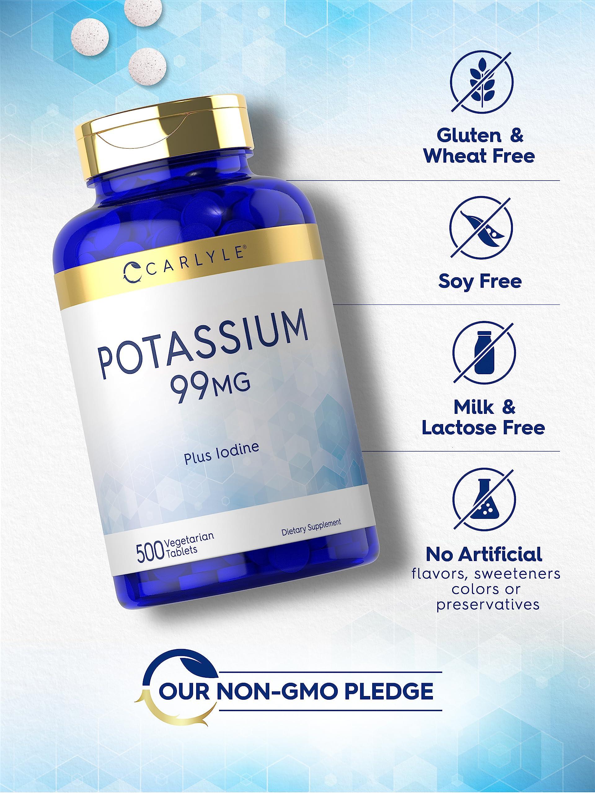Carlyle Carlyle Potassium Supplement | 99 mg | 500 Tablets | Plus Iodine | Vegetarian, Non-GMO, and Gluten Free