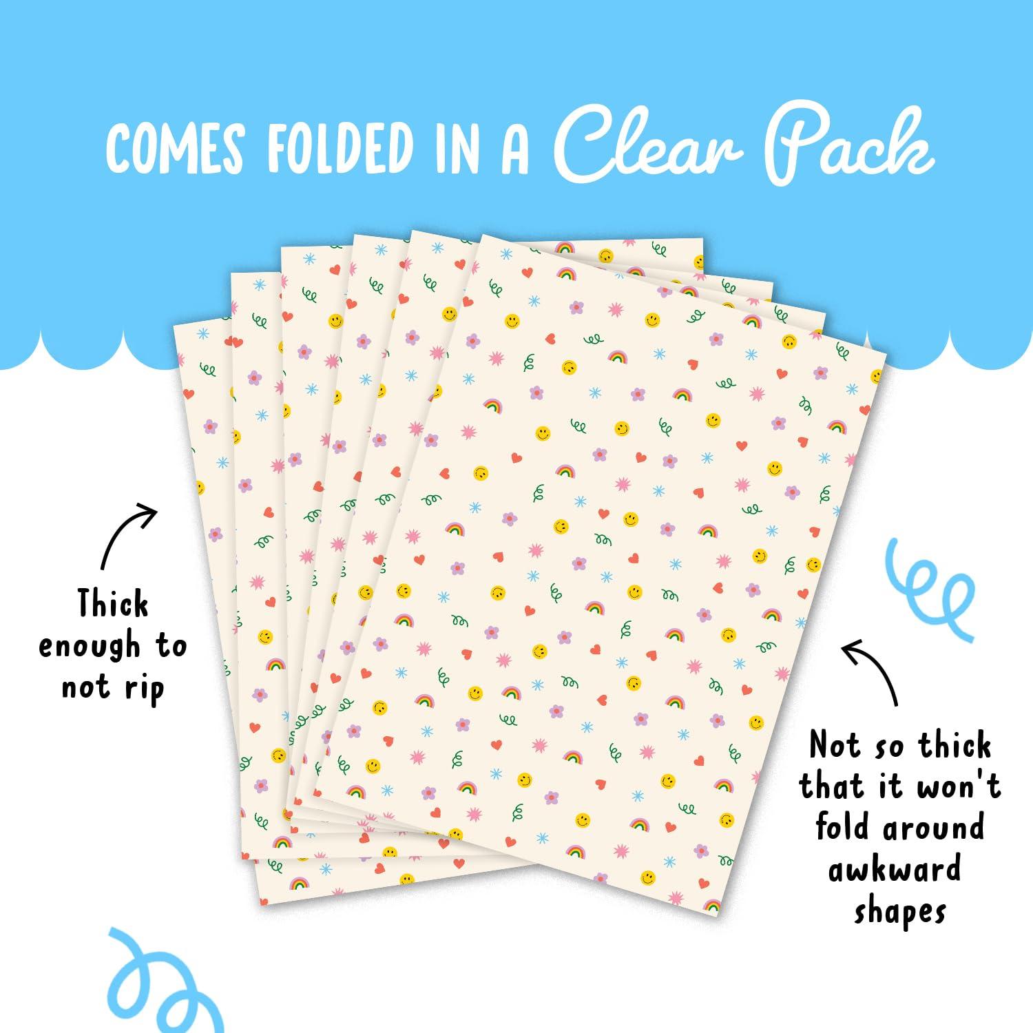 CENTRAL 23 CENTRAL 23 - Cute Wrapping Paper - 6 Sheets of Birthday Gift Wrap - Rainbows Smileys Hearts - For Children - Girls Boys - Recyclable