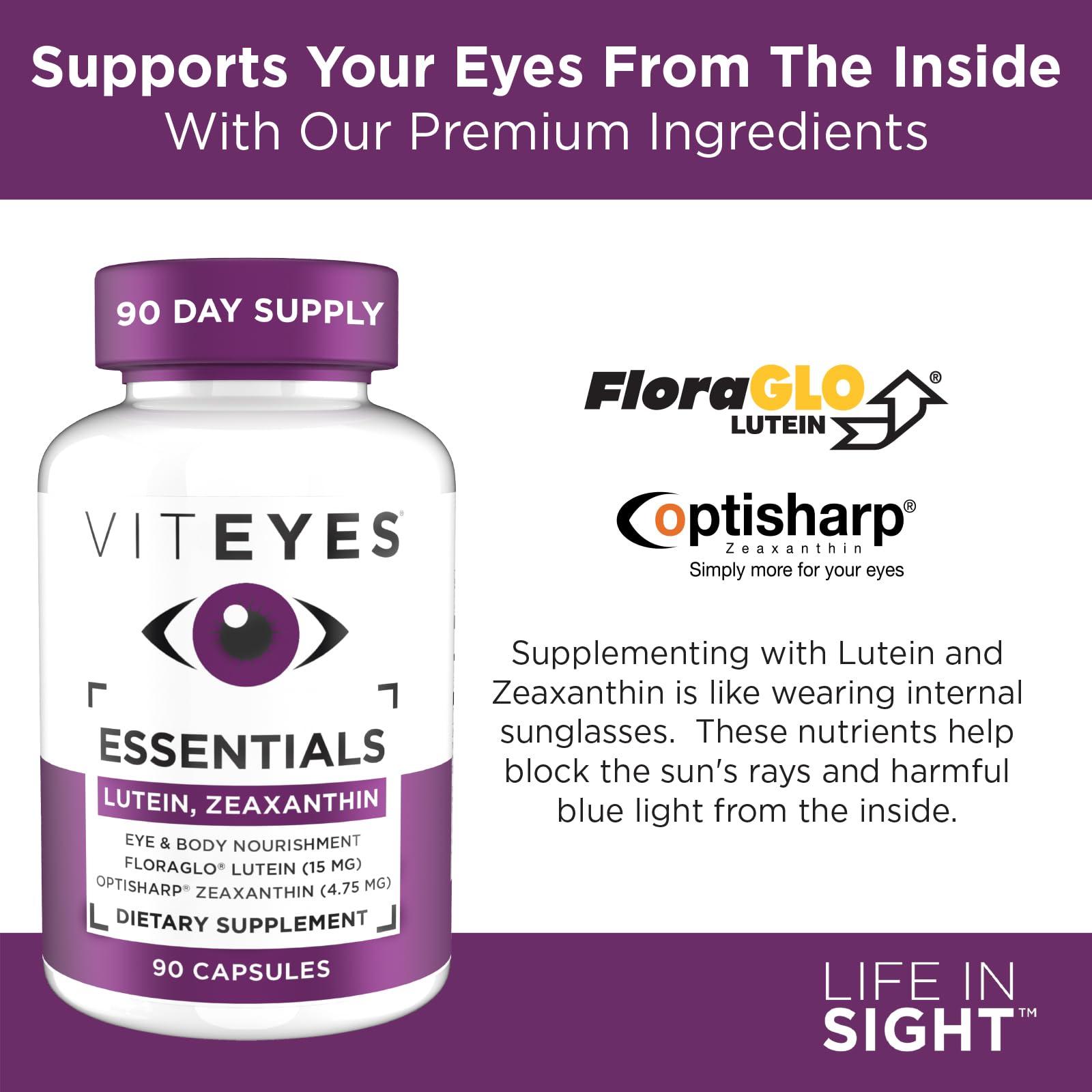 Viteyes Viteyes Essentials Eye Health Dietary Supplement, Lutein & Zeaxanthin for Macular Support, 90 Capsules