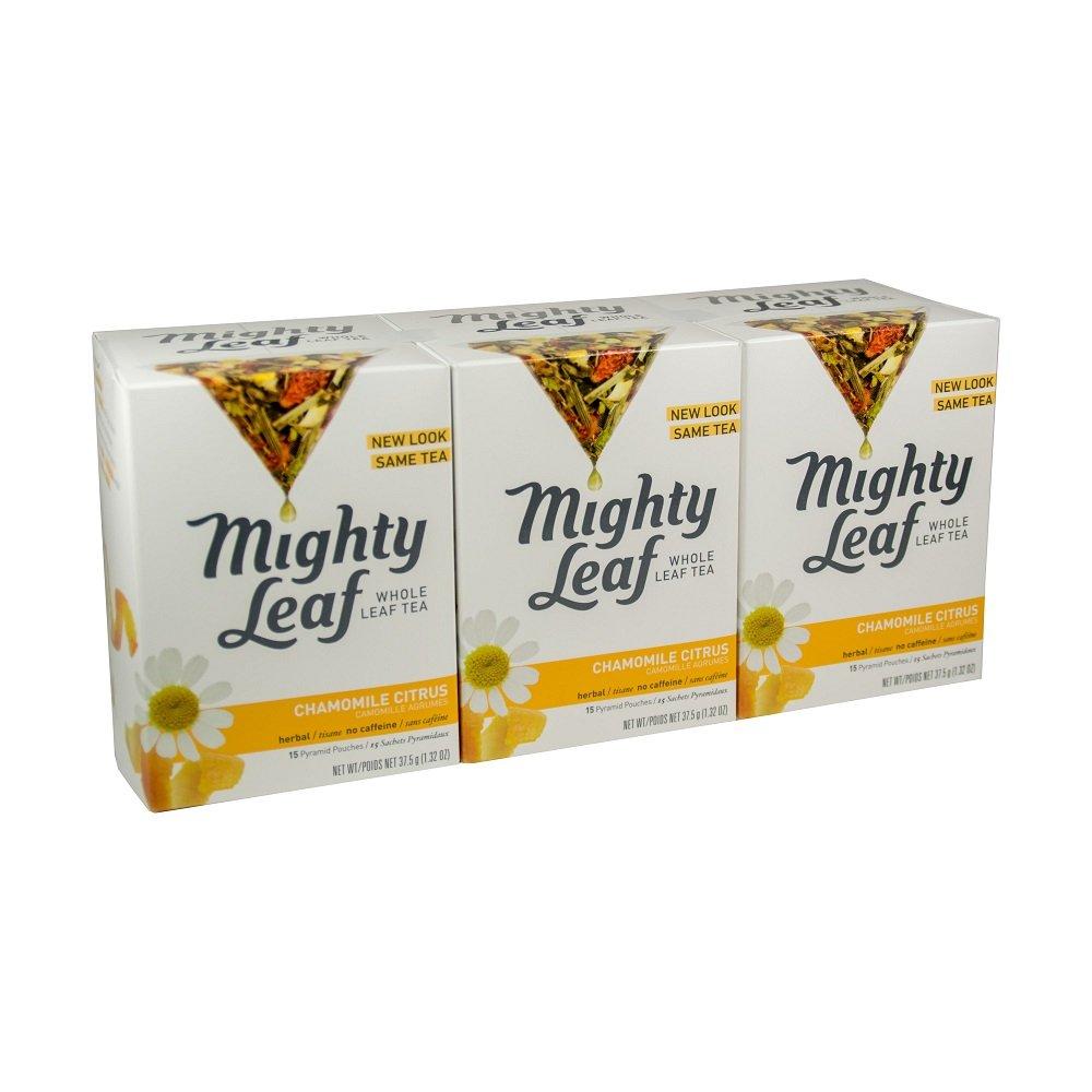 Mighty Leaf Mighty Leaf Whole Leaf Tea, Chamomile Citrus, 45 Tea Bags (Pack of 3, 15CT each) Individual Pyramid-Style Tea Sachets of Uncaffeinated Herbal Tisane with Chamomile and Orange Peel