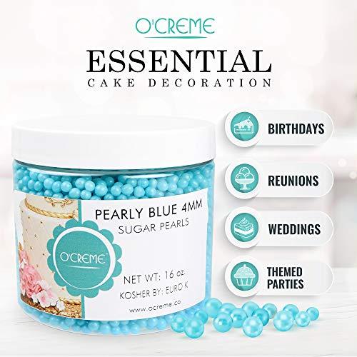 O'CREME O'Creme Blue Edible Sugar Pearls Cake Decorating Supplies for Bakers: Cookie, Cupcake & Icing Toppings, Beads Sprinkles For Baking, Certified, Candy Sugar Ball Accents (4mm, 8 Oz)