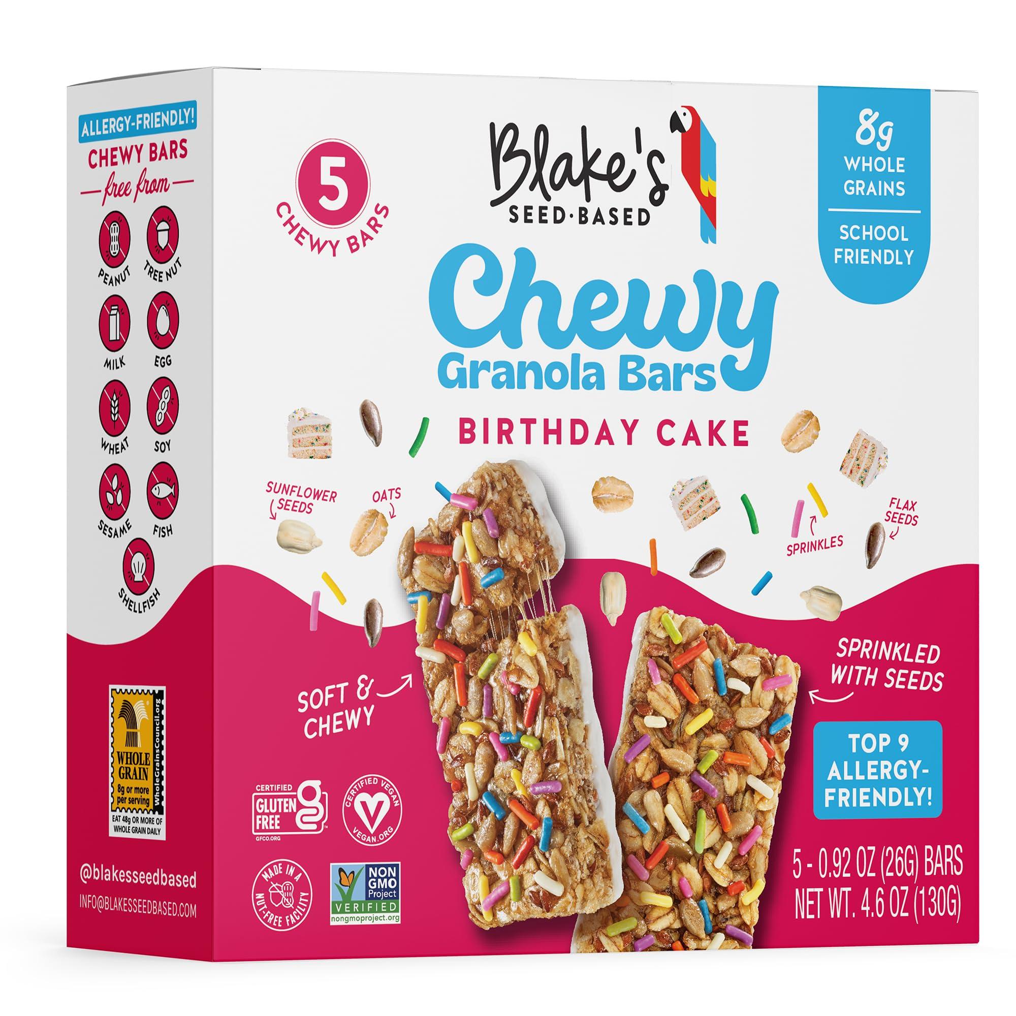 Blake's Seed Based Blake’s Seed Based Chewy Granola Bars — Birthday Cake (5 Count), Vegan, Gluten Free, Nut Free & Dairy Free, Healthy Snacks for Kids or Adults, School Safe, Low Calorie Soy Free Snack