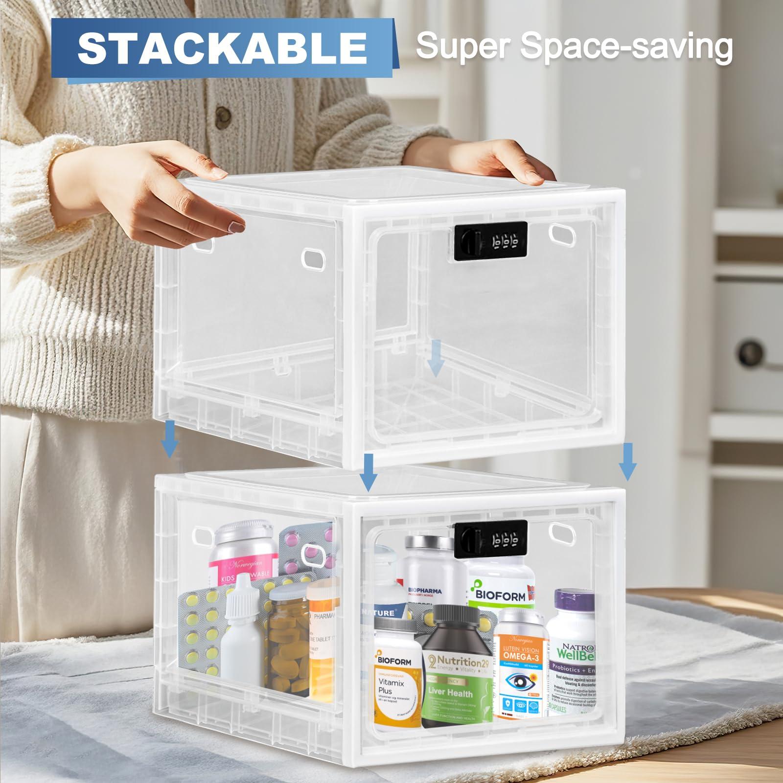 Gemaxvoled Medicine Lock Box for Safe Medication, Premium Material Lockable Storage Box Locking Organizer Bin with Combination Code for Fridge Food/Snacks/Phone/Tablet Jail/Home/Office Storage Lockers
