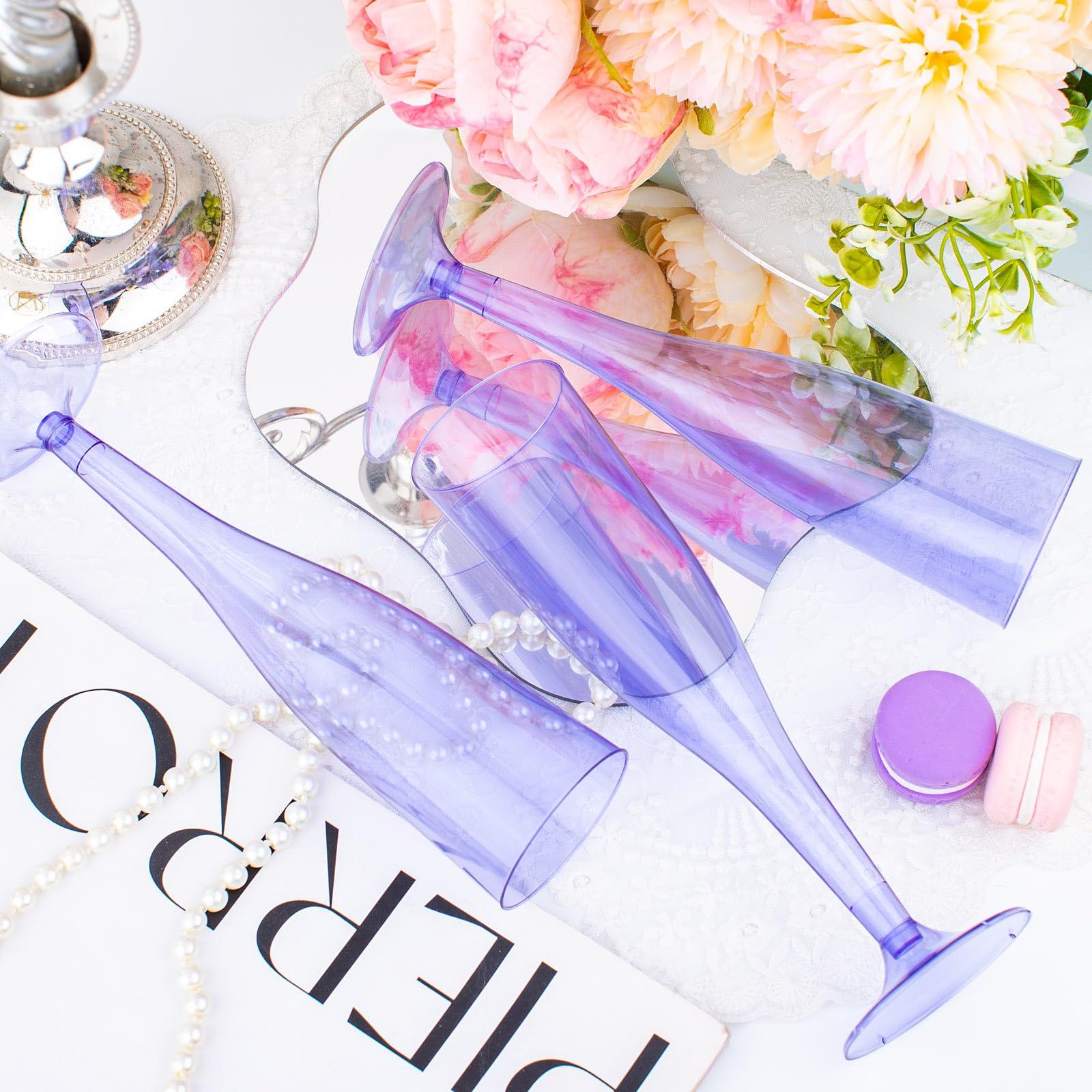 WDF WDF 36 Pack Clear Purple Plastic Champagne Flutes - 7OZ Purple Champagne Flutes Plastic, Champagne Glasses Disposable for Party & Wedding