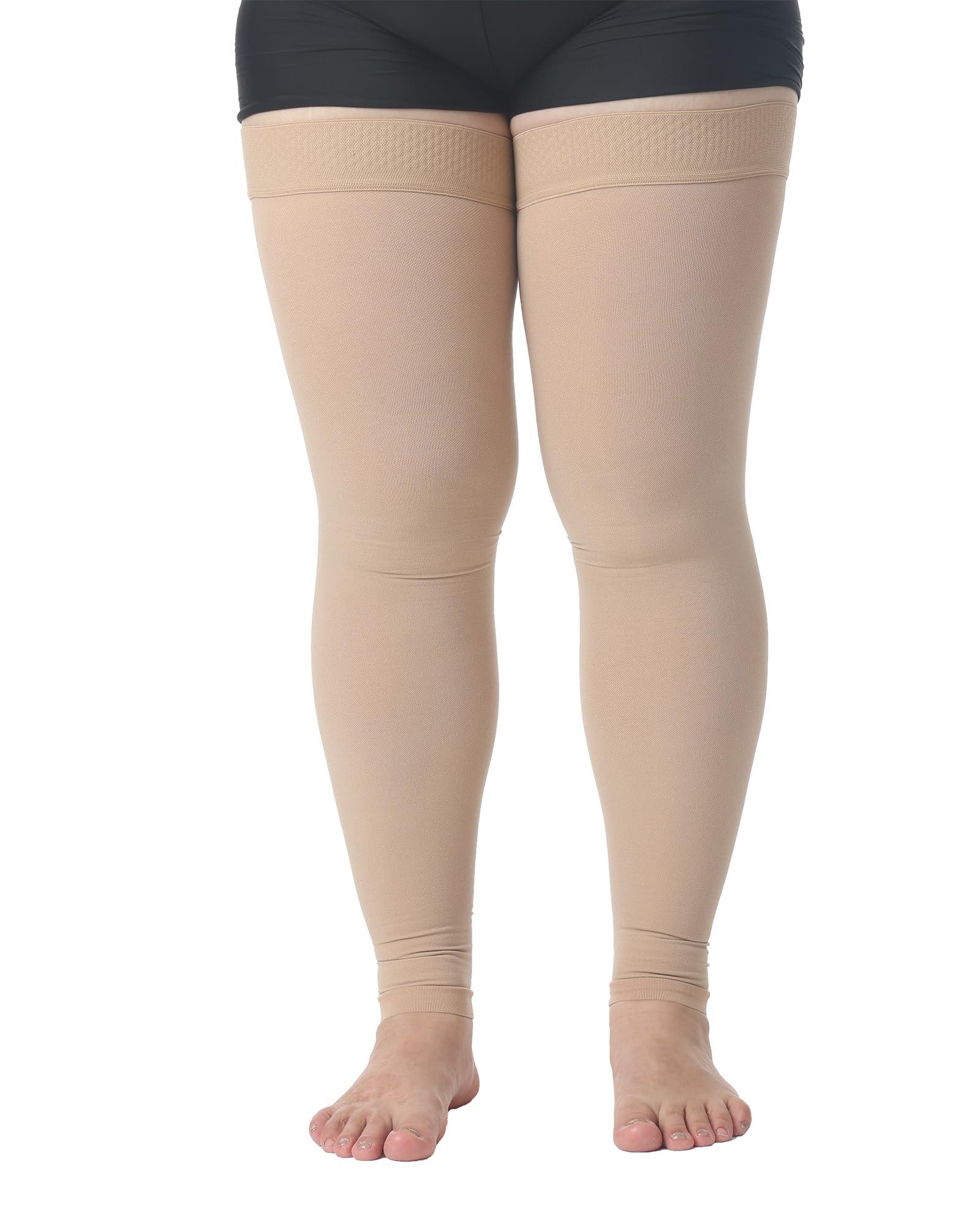 MGANG MGANG Plus Size 5XL Extra Wide Ankle and Silicone Band, 15-20 mmHg Medical Compression Stockings for Men & Women, Full Leg Support for Varicose Veins, Edema, Travel, Flight, Pregnant, Beige
