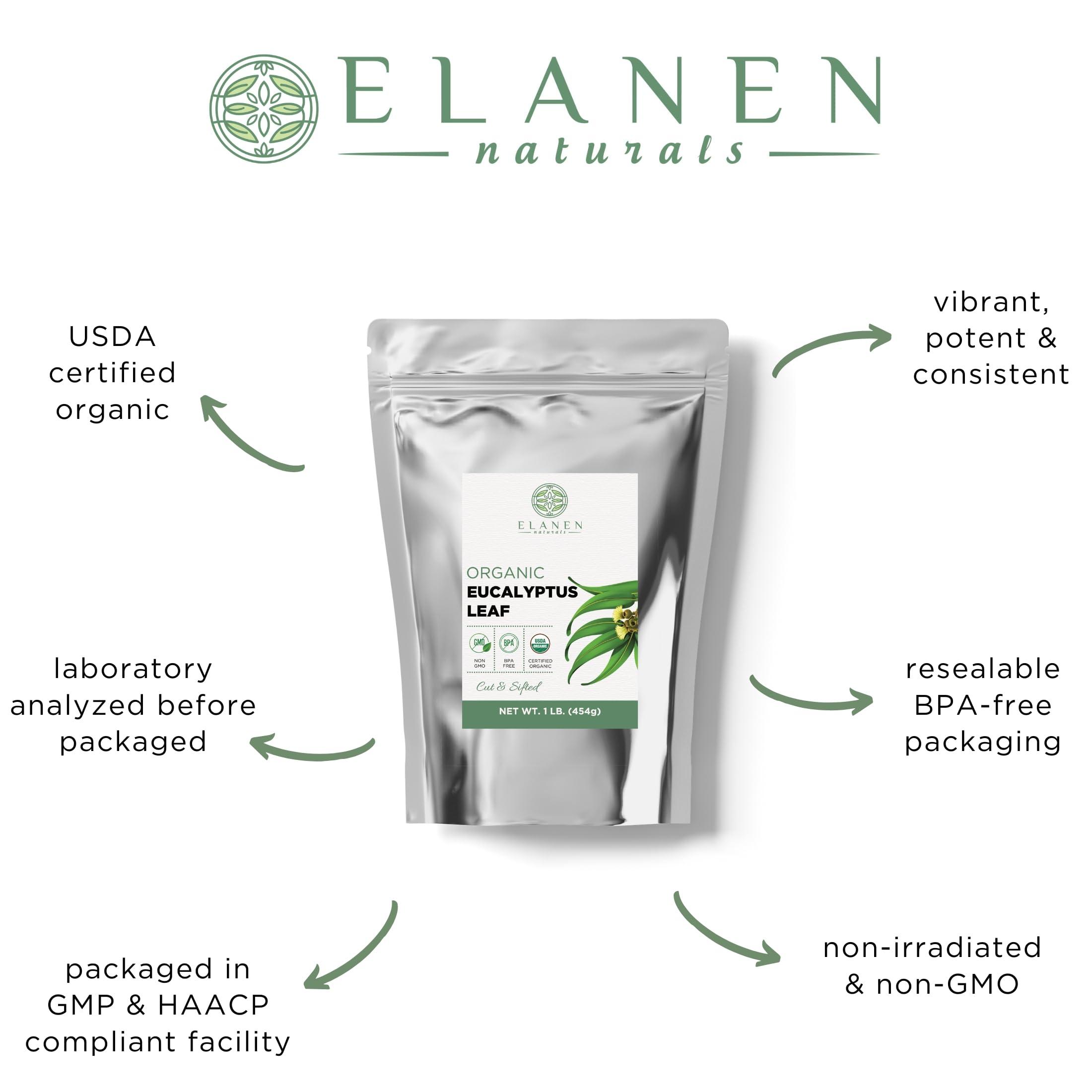 ELANEN naturals Organic Eucalyptus Leaf Tea 1 lb. (16 oz.), USDA Organic Eucalyptus Tea, Eucalipto Hojas Naturales, Eucalipto Leaves, Te De Eucalipto, Eaucalyptus, Calyptus, Cut & Sifted