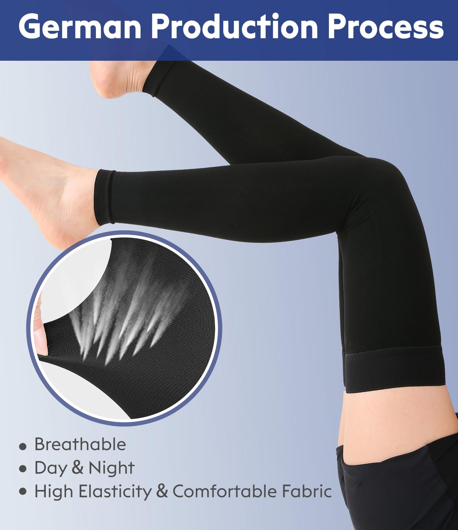 KEKING KEKING Thigh High Compression Stockings Footless, Unisex, 15-20mmHg Leg Support Compression Sleeves with Anti-Slip Silicone Band, Opaque, Treatment Swelling, Varicose Veins, Edema, DVT, Black 4X-Large