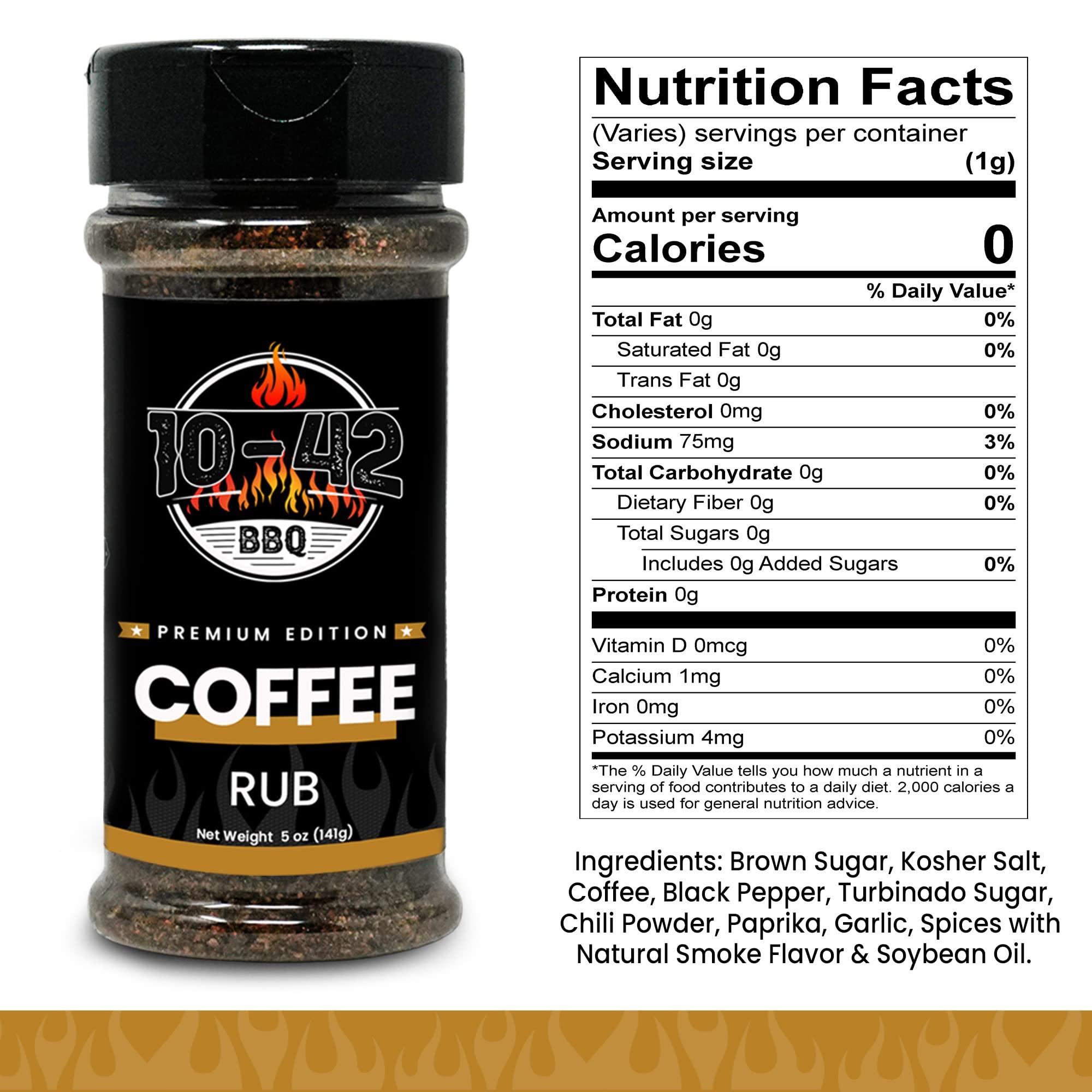 Five Star Seasonings 10-42 BBQ Coffee Meat Rub (NO MSG, Low Sodium) 0 Calorie | Premium Edition Steak Seasoning and Dry Rubs | Barbecue Spice Mix for Grilling Meat | Savory Flavor with Incredible Crust | 5 oz