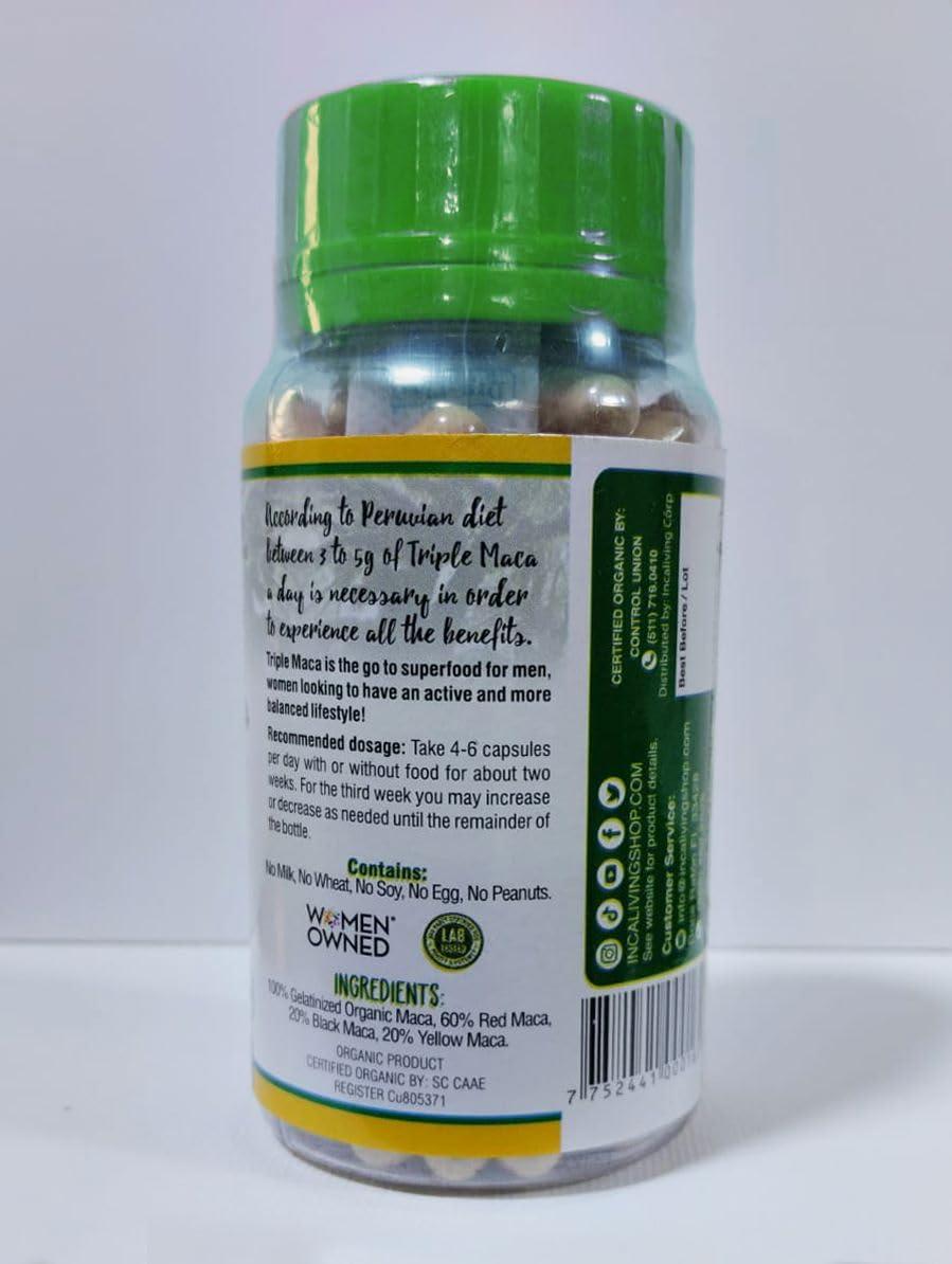 Incaliving Bringing the riches of nature to you Incaliving- Triple maca Capsules 120ct. Authentic Peruvian maca Easy to take on The go Before a Work Out or at The Start of Your Day