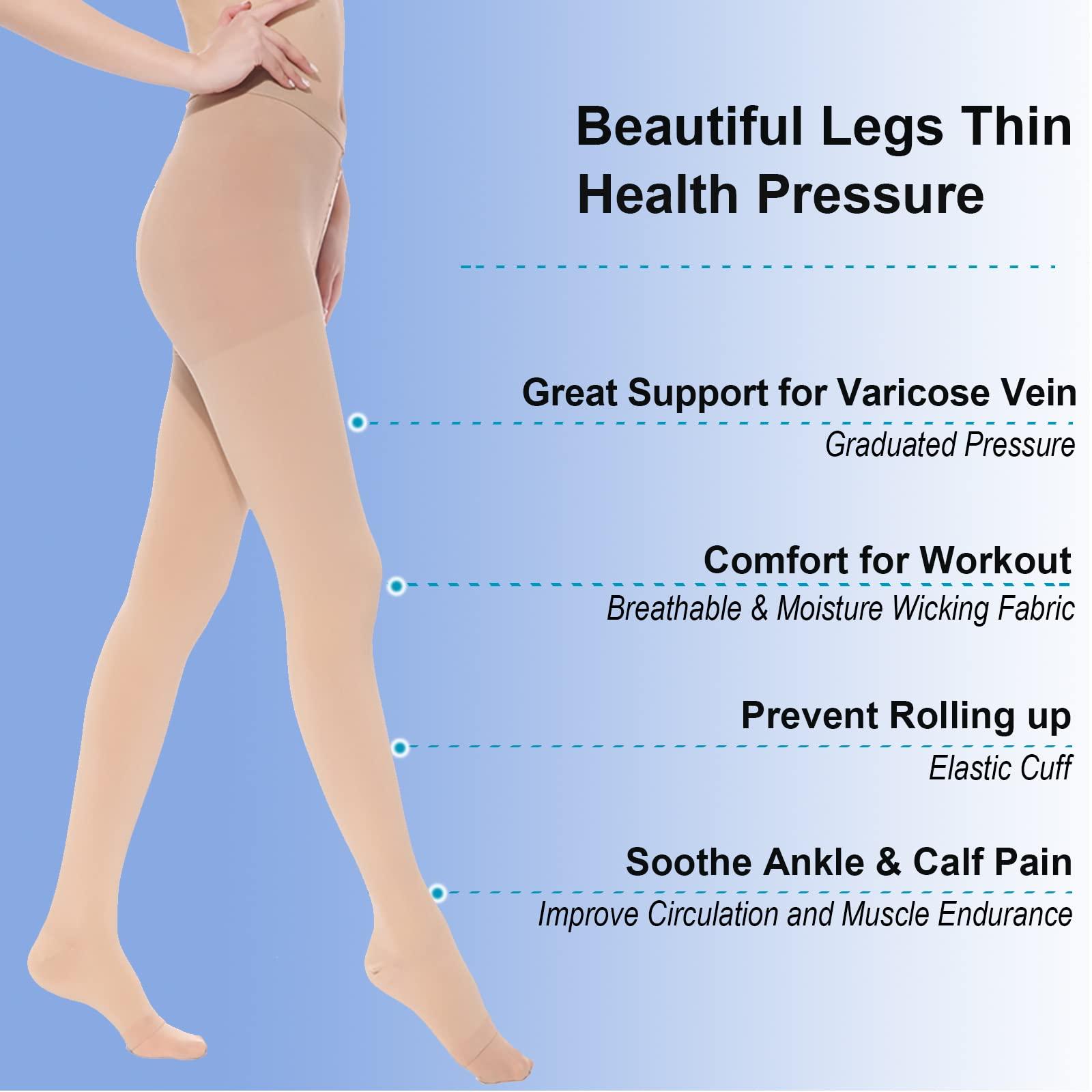 GLEMOSSLY GLEMOSSLY Medical Compression Pantyhose For Women & Men,20-30 mmHg Graduated Support Hose Tights,Closed Toe Waist High Compression Stockings For Swelling Edema Varicose Vein XX-Large