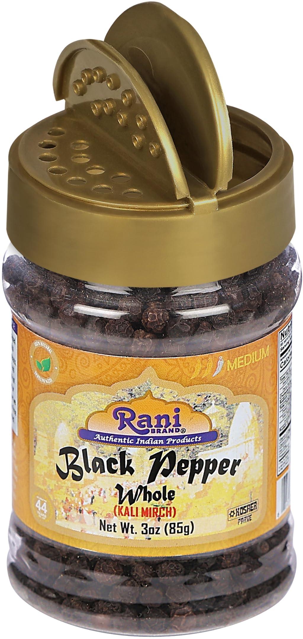 Rani Brand Authentic Indian Products Rani Black Pepper Whole (Peppercorns), Premium MG-1 Grade 3oz (85g) PET Jar ~ All Natural | Gluten Friendly | Non-GMO | Kosher | Product of Vietnam | Perfect size for Grinders!