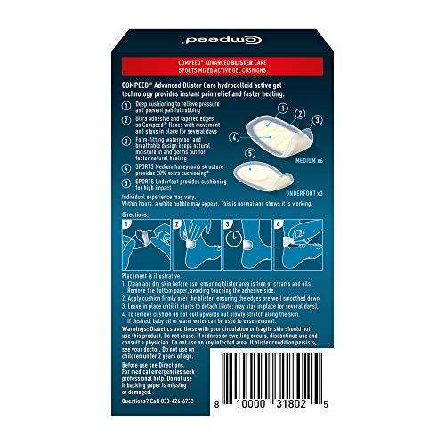 Compeed Compeed Advanced Blister Care 9 Count Sports Mixed (2 Packs), Hydrocolloid Bandages, Heel Blister Patches, Blister on Foot, Blister Prevention & Treatment Help, Waterproof Cushions