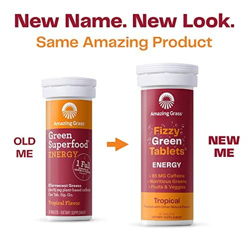 Amazing Grass Amazing Grass Fizzy Green Tablets Energy Tropical: Greens + Green Tea Caffeine, Water Flavoring Tablet with Antioxidants, 10 Count (Pack of 6)