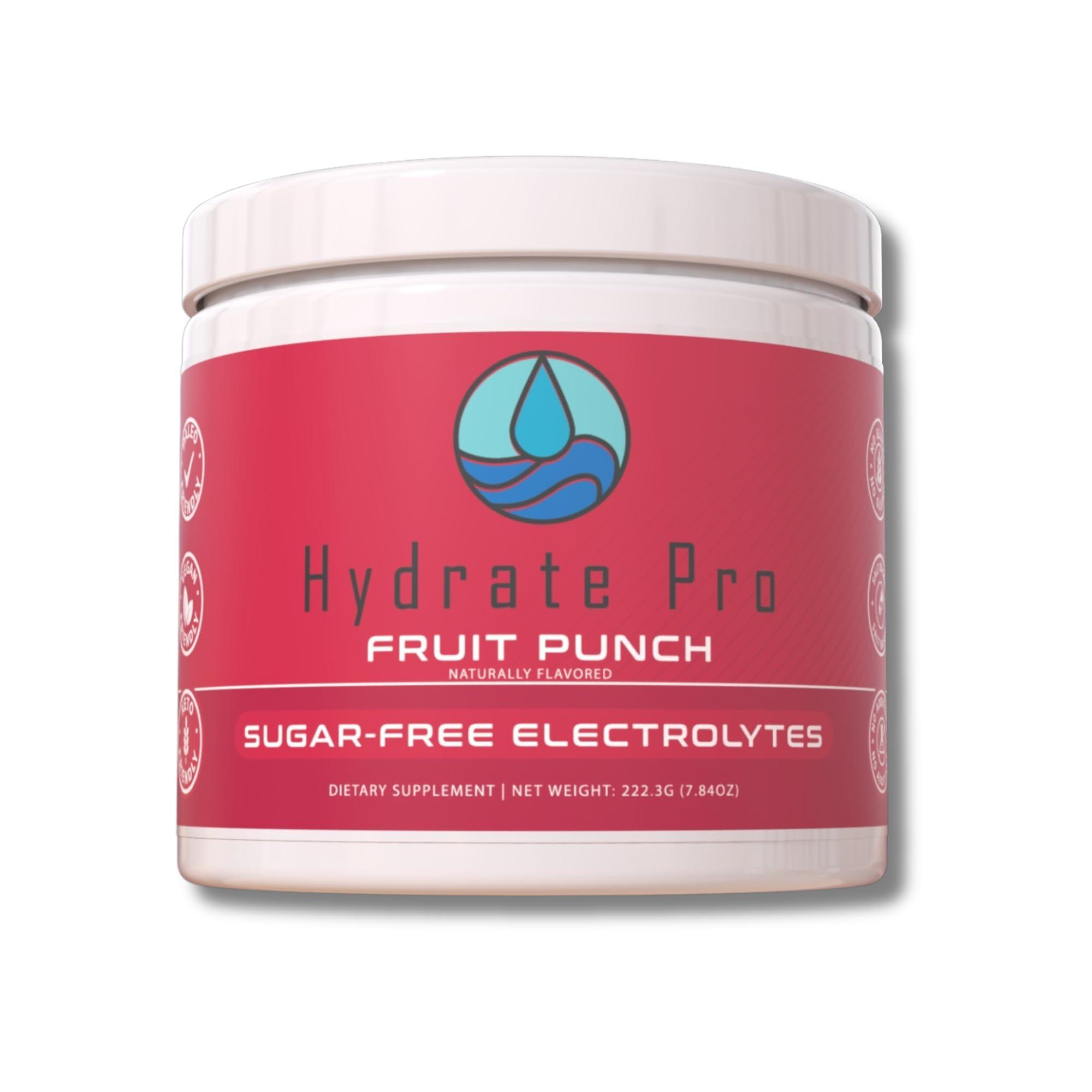 Hydrate Pro Hydrate Pro Sugar-Free Electrolyte Powder | 1000mg High-Sodium Electrolyte Complex | POTS Support & Keto Flu Prevention | 45 Servings Natural Hydration (Fruit Punch)