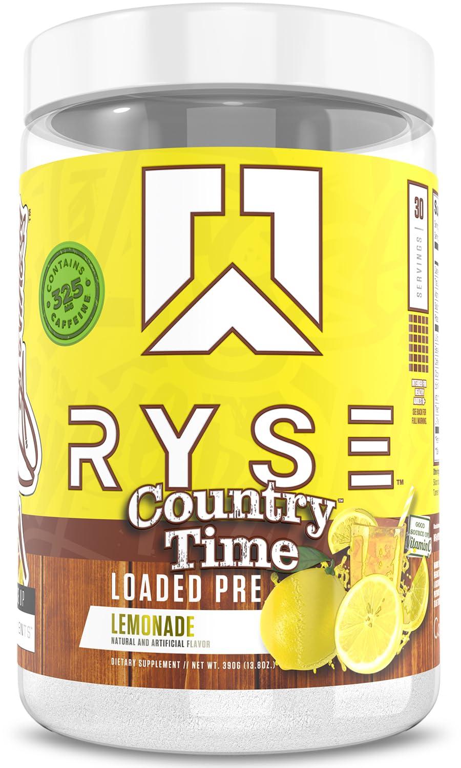 RYSE Up Supplements Ryse Loaded Pre Workout Powder Supplement for Men & Women | Pumps, Energy, Focus | Beta Alanine + Citrulline | 325mg Caffeine | 30 Servings (Country Time Lemonade)