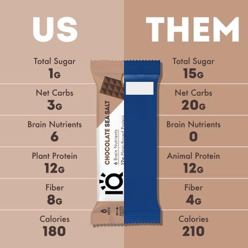 IQBAR IQBAR Brain and Body Keto Protein Bars - Chocolate Sea Salt and Almond Butter Chip - 12 Count Energy Bars - Low Carb Protein Bars - High Fiber Vegan Bars Low Sugar Meal Replacement Bars