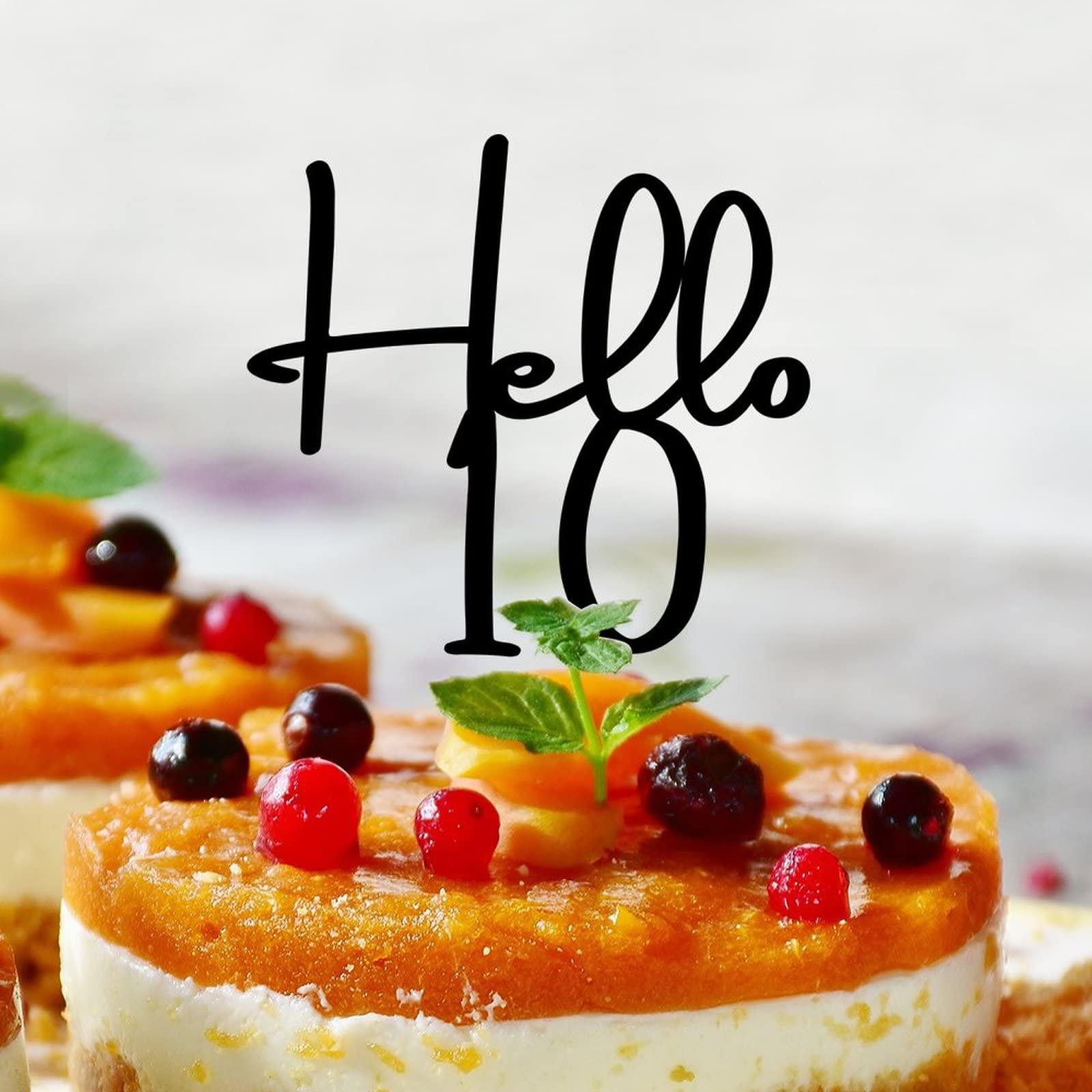 lutieger Hello 10 Ten Birthday Cake Toppers Personalized 10th Anniversary 10th Birthday Party Decorations Birthday Gifts For Baby Boys Girls Acrylic Black