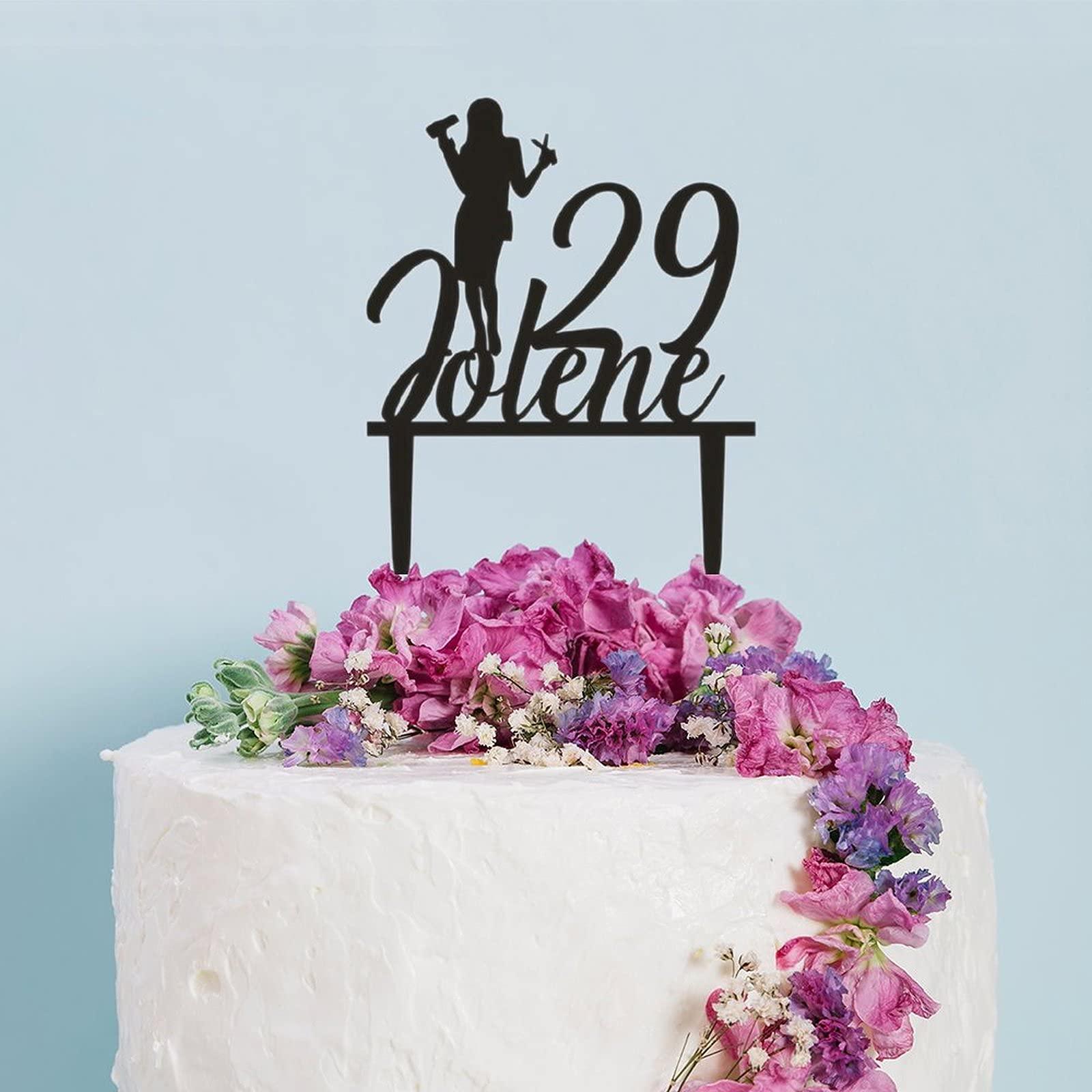 ArogGeld Hairdresser Stylist Cake Topper Personalized Vintage Silhouettes Cake Toppers Customized Birthday Date And Name Cake Topper for Living Room Bedroom Sofa Children or Adults Cake Decoration Supplies