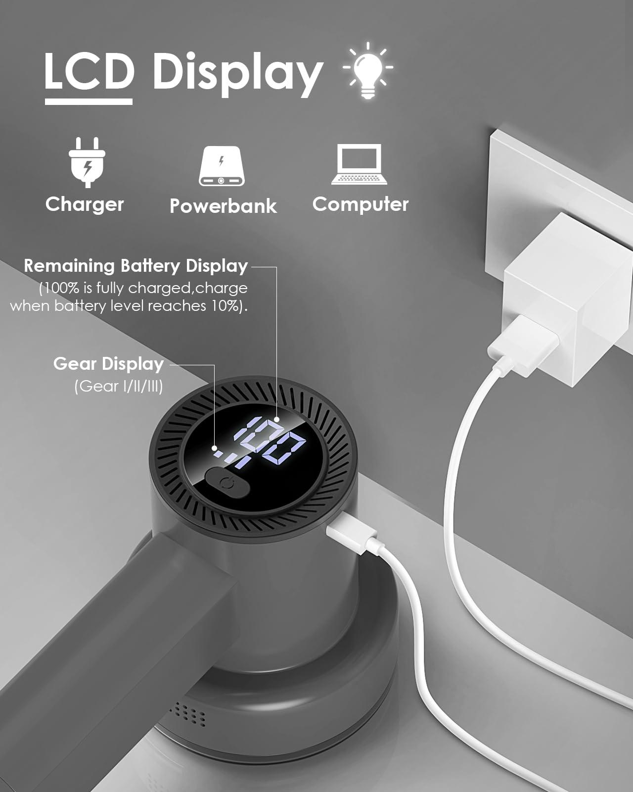 HOMEASY Fabric Shaver Fuzz Remover Rechargeable, HOMEASY Electric Lint Remover Shaver with 3 Blades & LED Digital Display, Sweater Couch Fabric Pill Shaver for Sweater, Couch, Furniture (Dark Gray)