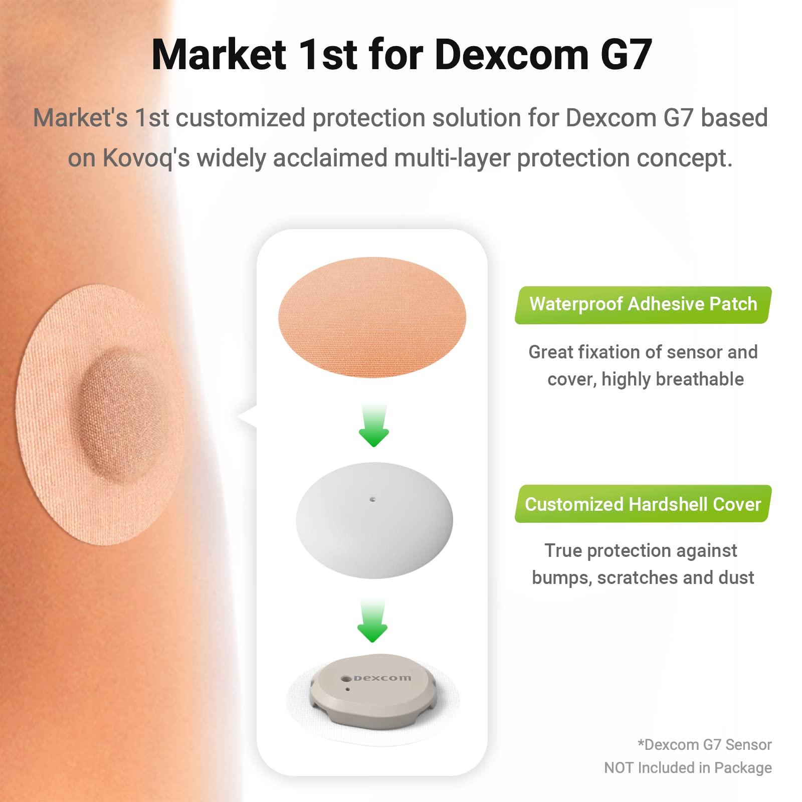 KOVOQ KOVOQ - Dexcom G7 Over Patches - Waterproof 25-Pack Dexcom Stelo & G7 Over Patches with Reusable Hardshell Cover, Latex-Free, Hypoallergenic, Long-Lasting, Breathable (TAN)