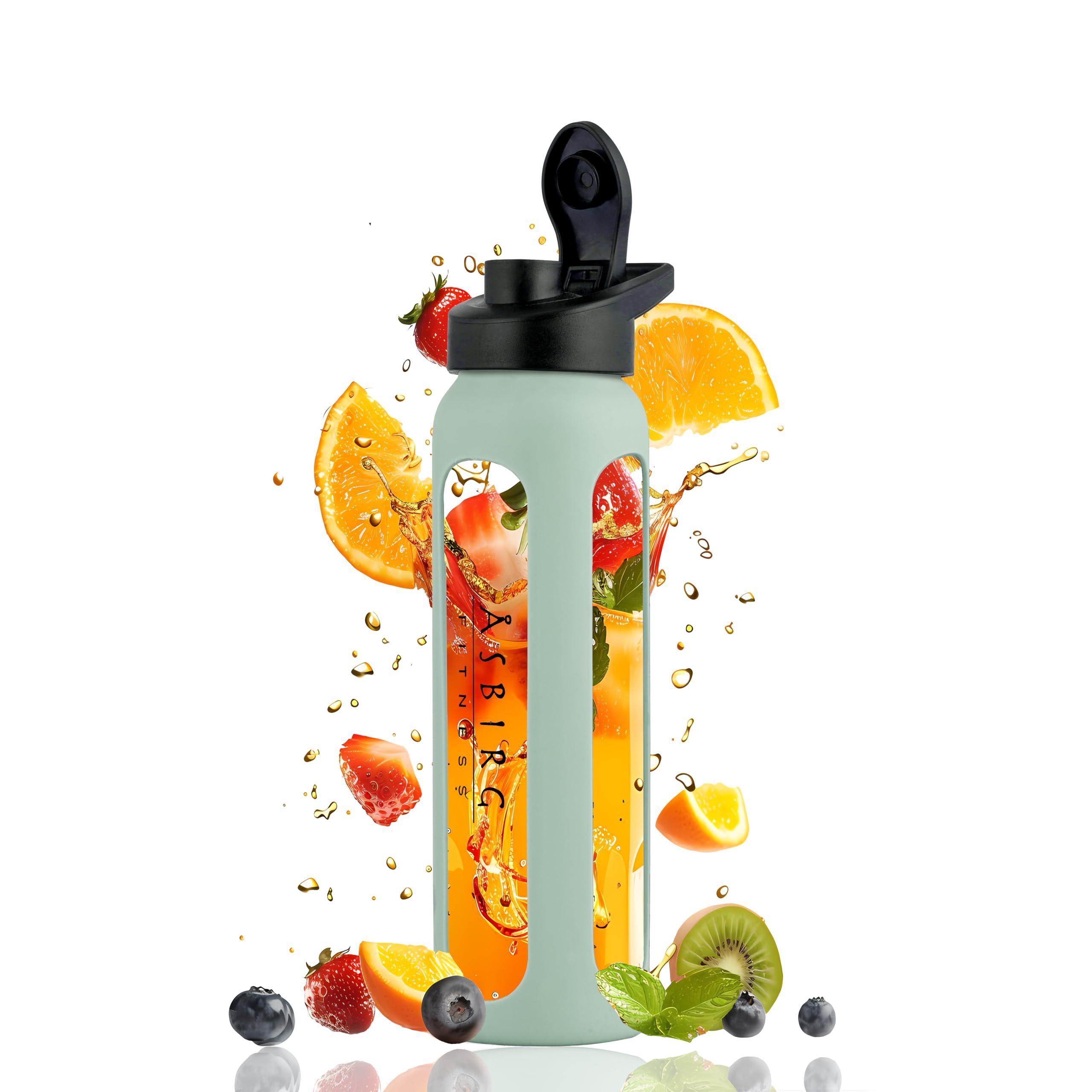 Asbirg Asbirg Fitness | Protein Shaker Made of Glass | Protein Shaker | Drinking Bottle | with Spiral Ball | Black (pastel green)