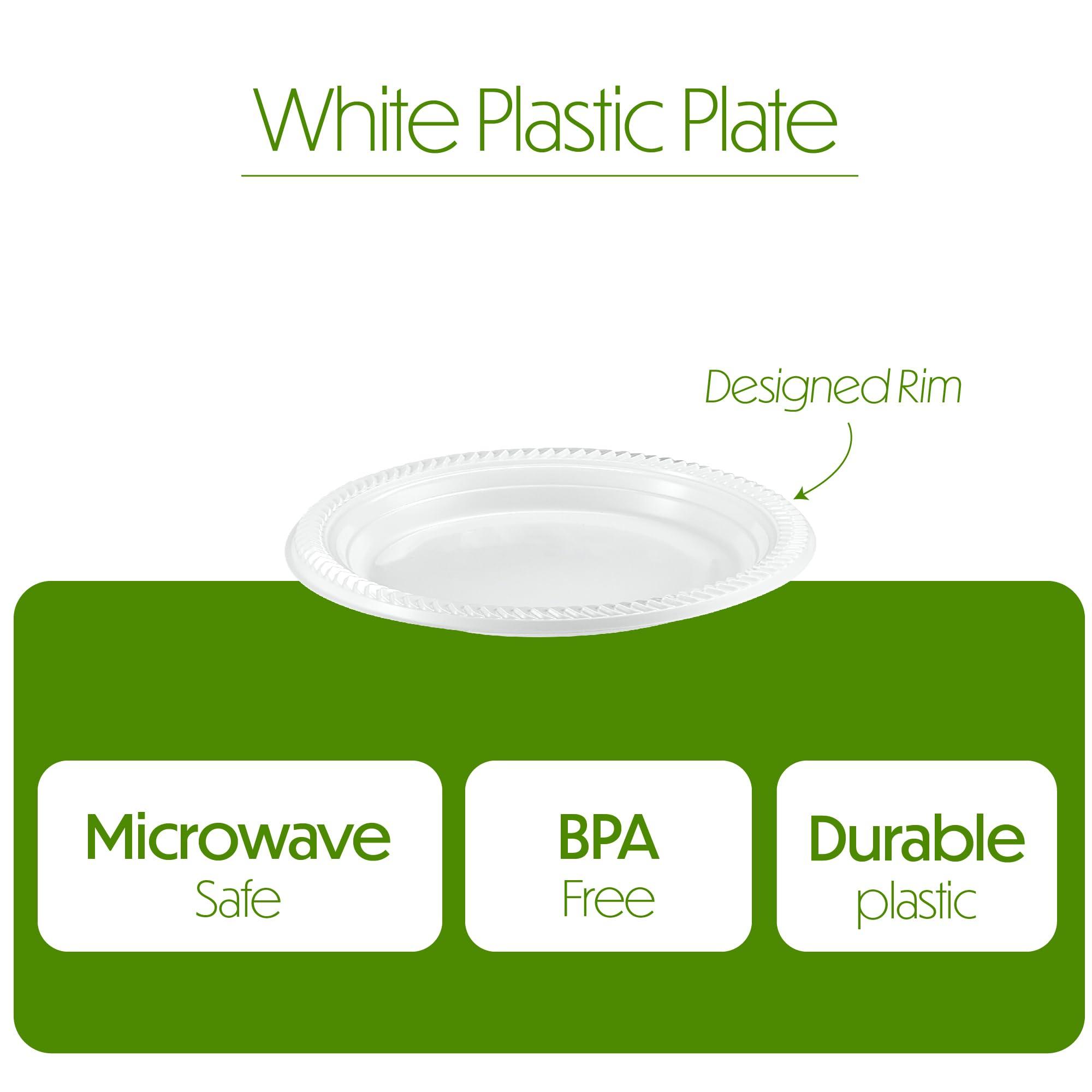 PLASTICPRO PLASTICPRO 400 PCS White Plastic Round Plastic 7 Inch Plates Premium Quality Light Weight Disposable Plastic Dishes Dinner Plates for Parties Weddings