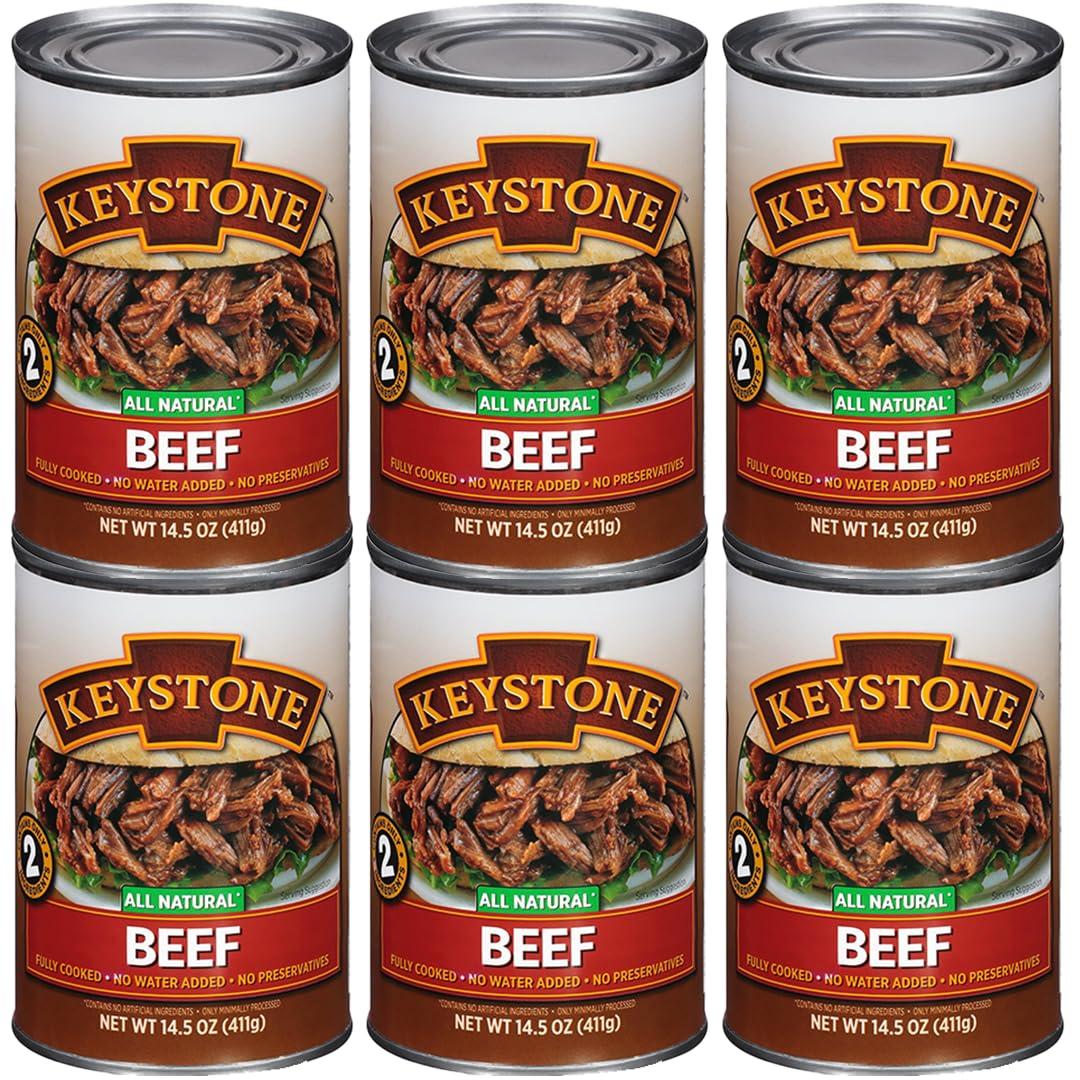 Keystone Keystone Meats All Natural Canned Beef 14.5 Oz Long Shelf Life Emergency Food For Camping Canned Meat Fully Cooked Ready to Eat | Gluten Free Pack of 6