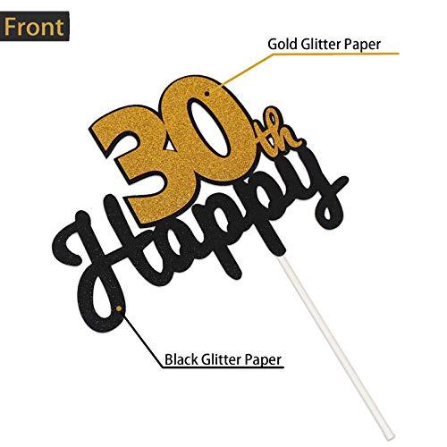 LASKYER LASKYER Happy 30th Birthday Cake Topper Black & Gold Glitter Cake Topper 30 Birthday Thirty Years Old Party Decorations.