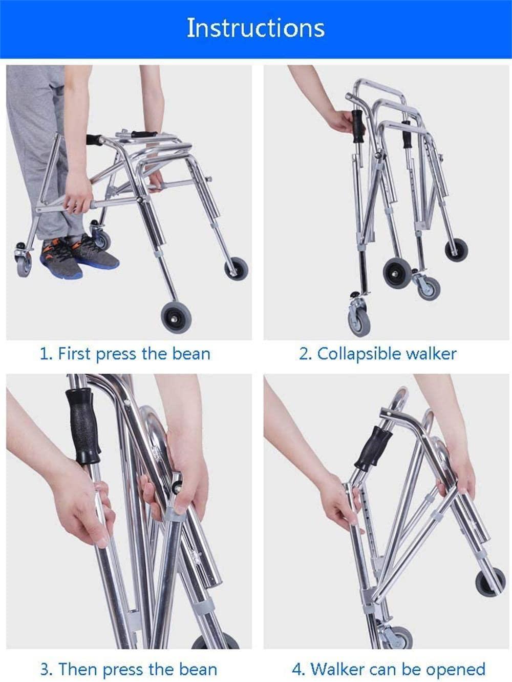 NYDCTHOM Folding Walker for Kids with Wheels,Aluminum Alloy Height Adjustable Walker, Lightweight Posterior Rollator Walker,Anti-Backward Size Kids Walker for Disabled Injured Rehabilitation Training