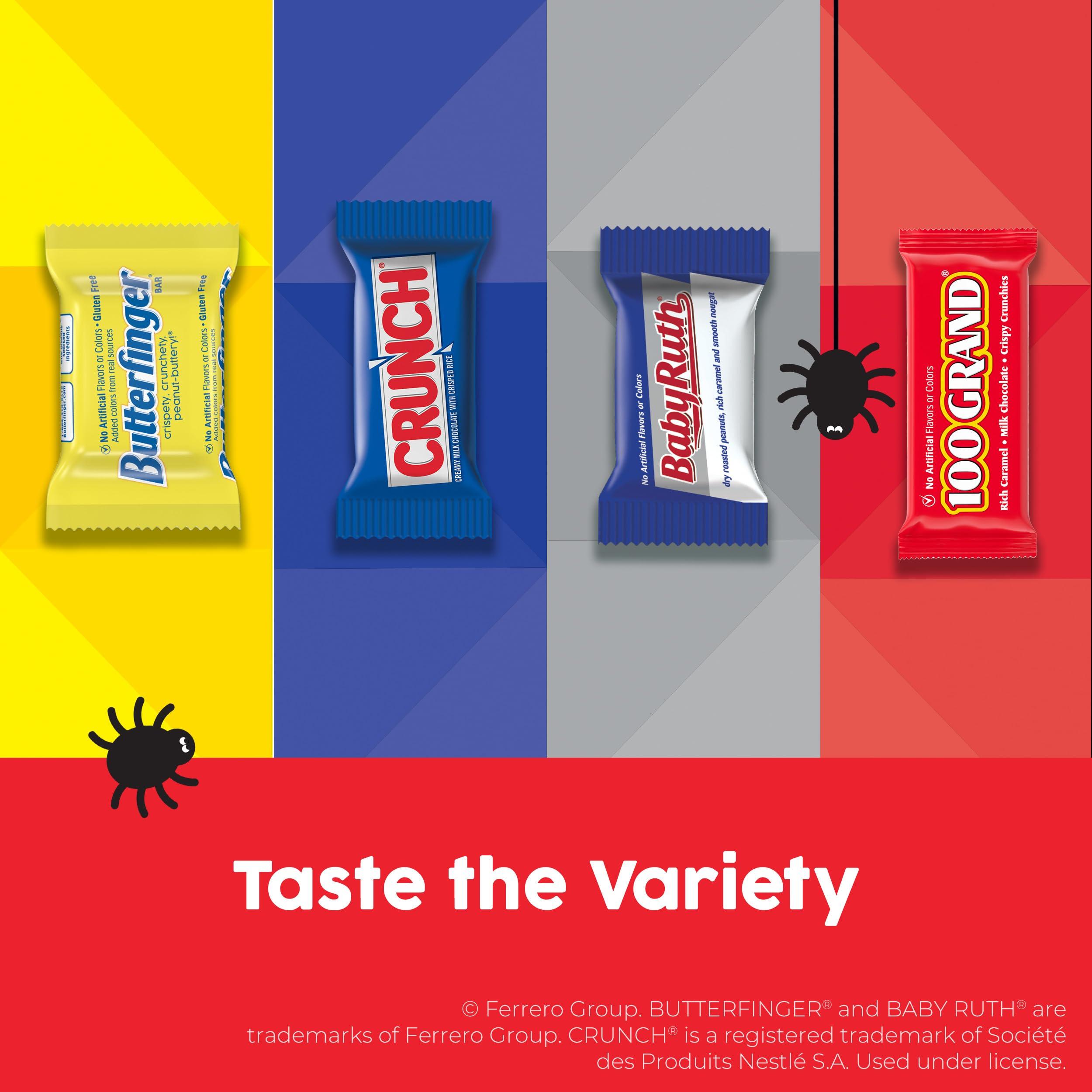 Butterfinger Butterfinger, CRUNCH, Baby Ruth and 100 Grand, Bulk 60 Pack, Assorted Fun Size Chocolate Candy Bars, Stocking Stuffers, 37.2 oz