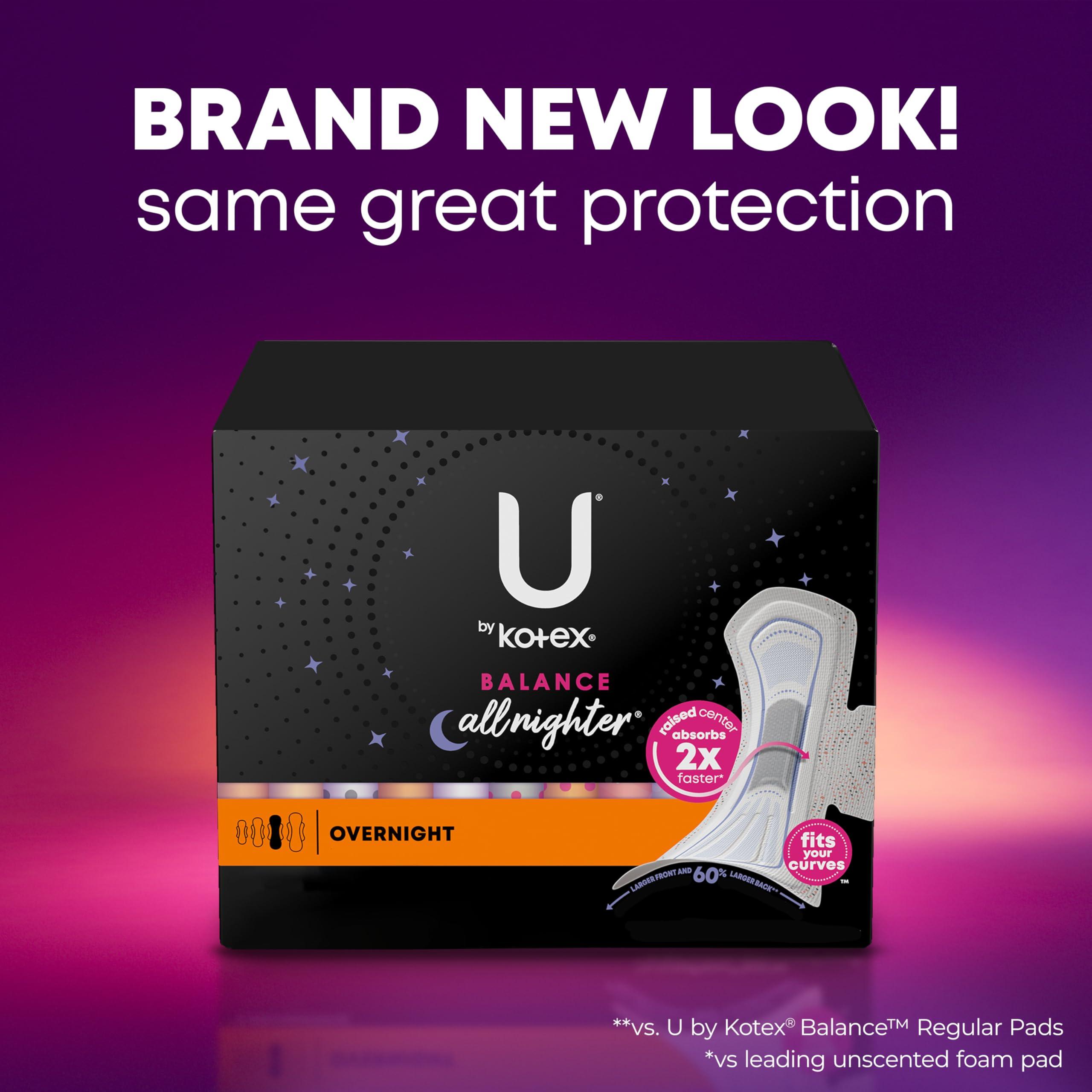 U by Kotex U by Kotex Balance Ultra Thin Overnight Pads with Wings, 78 Count (6 Packs of 13) (Packaging May Vary)