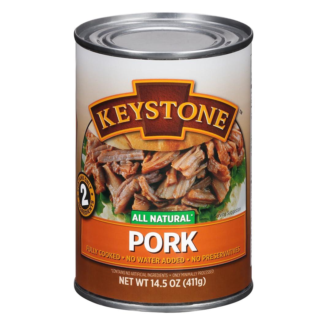 Keystone Keystone Meats All Natural Canned Pork 14.5 Oz Long Term Shelf Life Emergency Food Canned Meat | Fully Cooked Ready to Eat | No Water Added Pack of 24