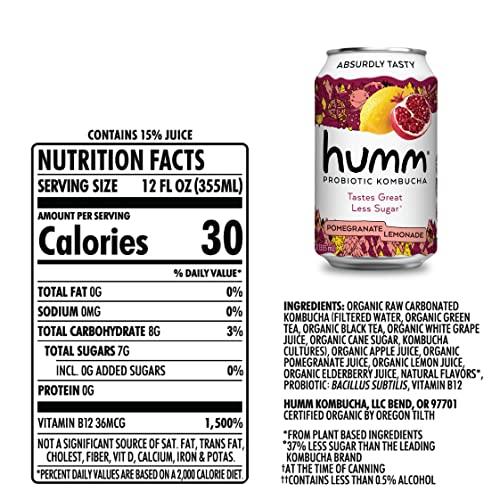 Humm Humm Kombucha Pomegranate Lemonade - Organic, Vegan & GMO-Free (12 Pack)