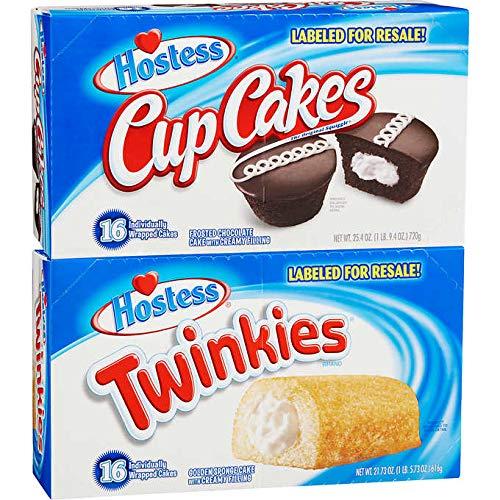 FCV Hostess Cupcakes and Twinkies Individually Wrapped Cakes Variety Pack - 32 Count