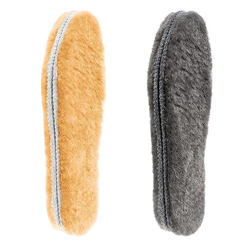 LARGERED LARGERED 2 Pairs Sheepskin Insoles 17MM Thick Winter Warm Wool Insole, Fluffy Fleece Inserts Lambswool Replacement Soles for Men and Women Boots Shoes Slippers Cream+Grey EU44/11US