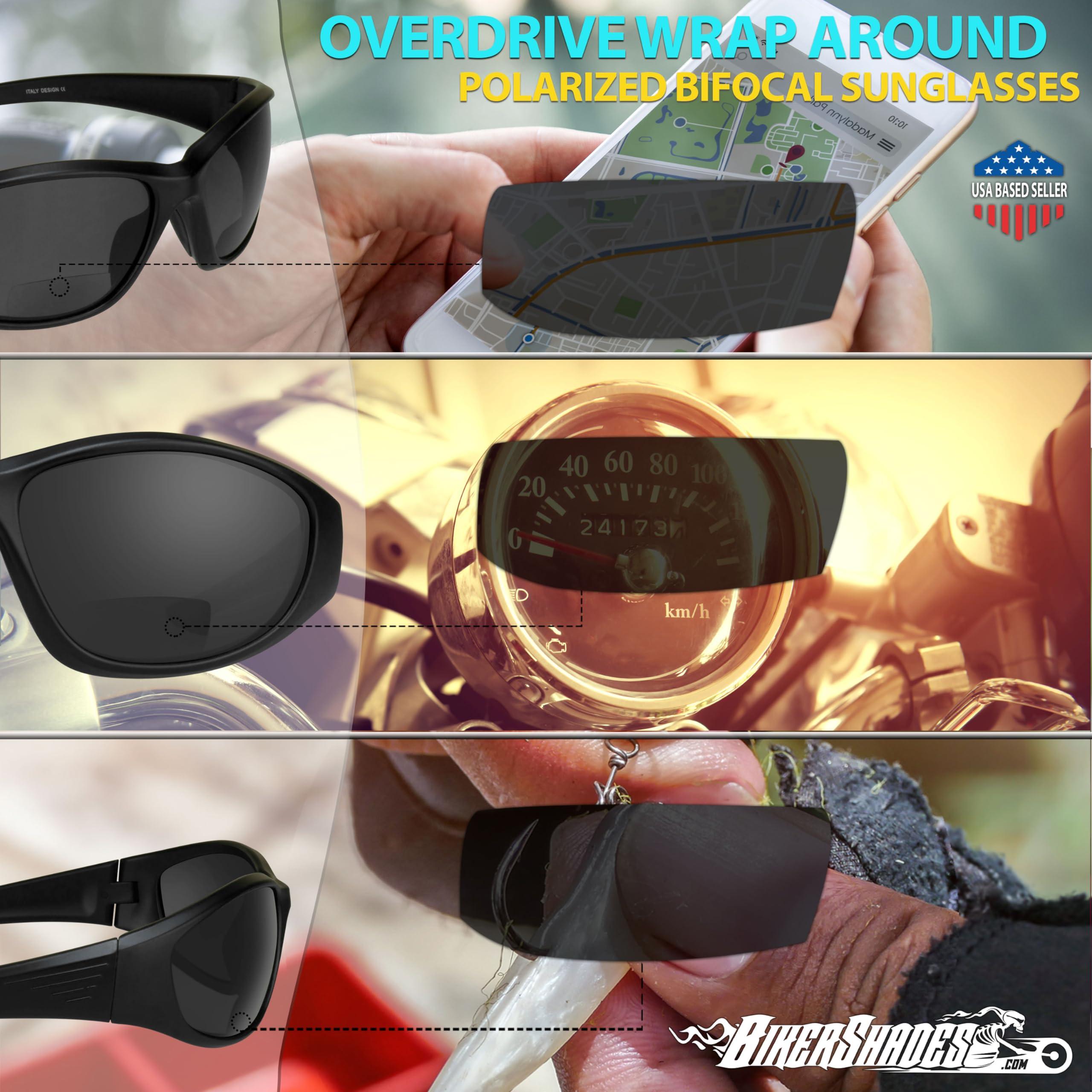 Bikershades Biker Armour Polarized Bifocal +2.00 Reading Sunglasses Oval Wrap Around Sport Tortoise Frame Brown Lens