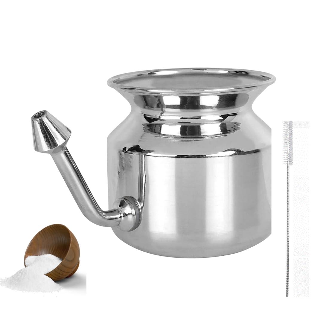 2activelife 2activelife-304 Grade Stainless Steel Ayurvedic Jal Neti Pot for Sinus Congestion and Nasal Cleansing Non-Corrosive Unbreakable Hygienic Smooth Nose Tip Snugly Fits