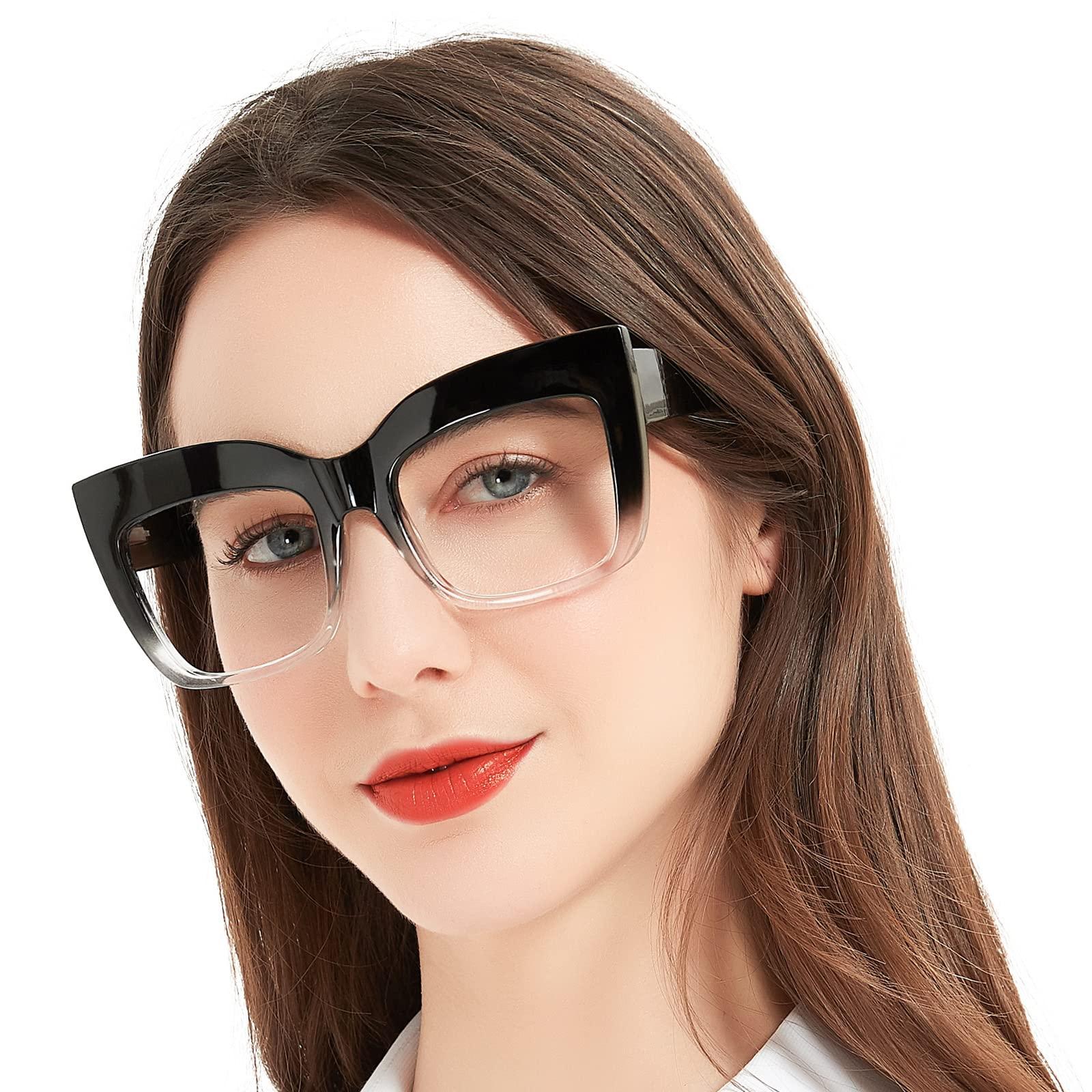 MARE AZZURO MARE AZZURO Oversized Reading Glasses Women Large Square Readers 1.00 1.25 1.50 1.75 2.00 2.25 2.50 2.75 3.00 3.50 4.00 5.00 6.00 (Black-clear, 1.0)