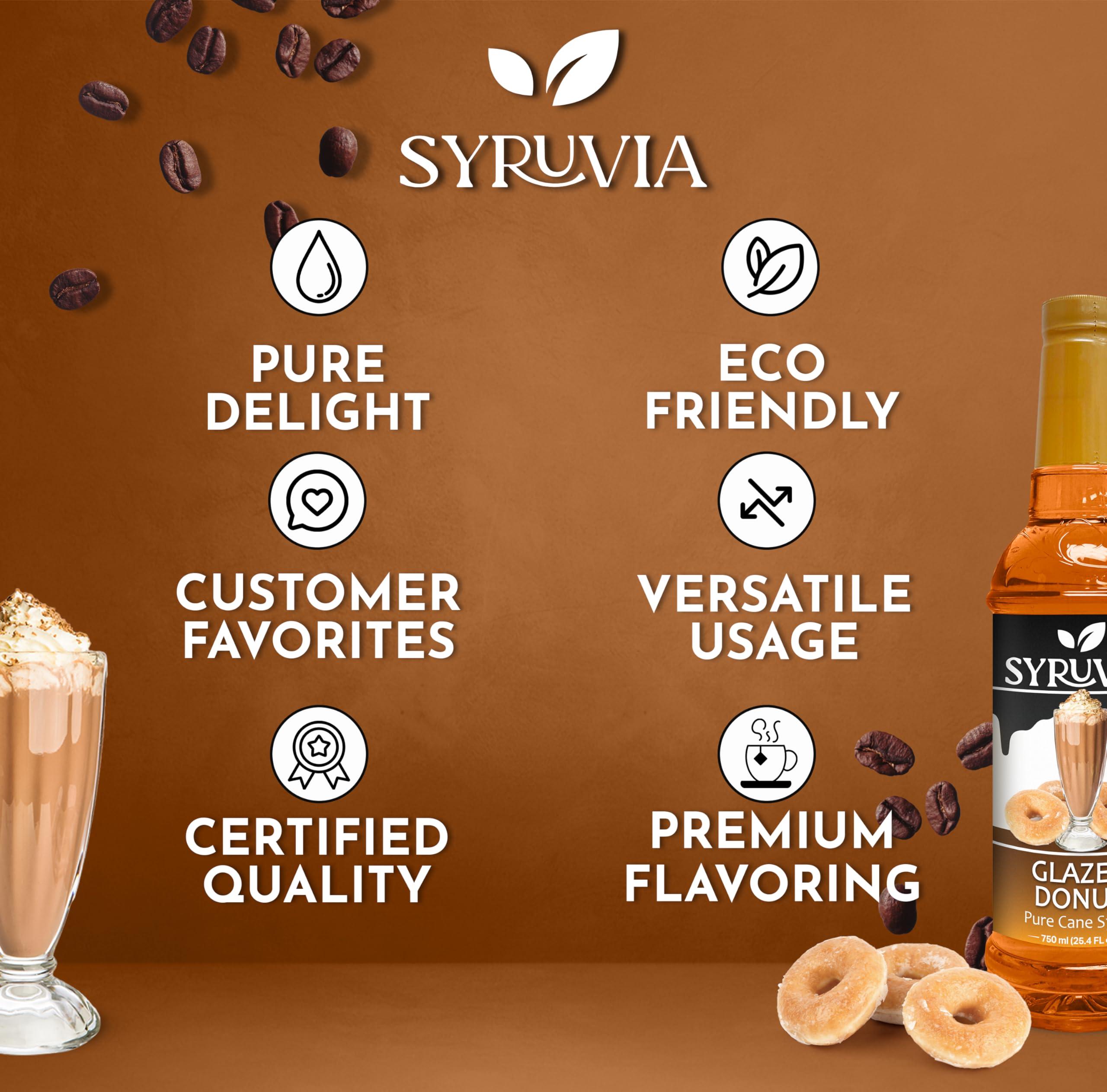 SYRUVIA Syruvia Glazed Donut Coffee Syrup - 25.4 fl oz Premium Coffee Flavoring Syrup - Kosher Coffee Syrups, Gluten Free, No Coloring, Perfect for Drinks, Soda, Shakes, Desserts, and More With Pump