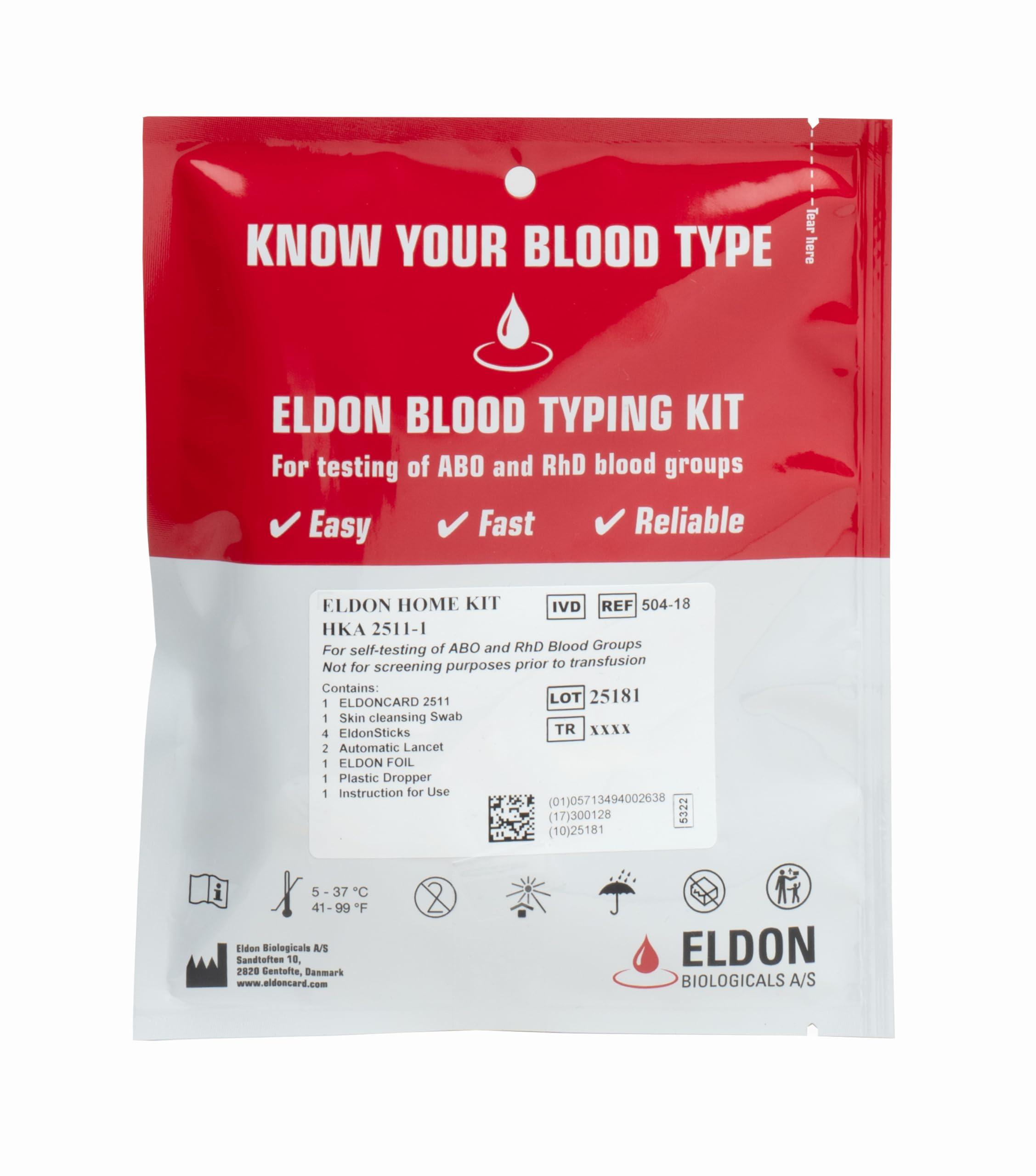 EldonCard Eldoncard Blood Typing Kit, 1 Test Pack, Know Your Blood Type, Accurate Instant Home Testing, Determine A, O, B, RHS-D Negative & Positive Groups