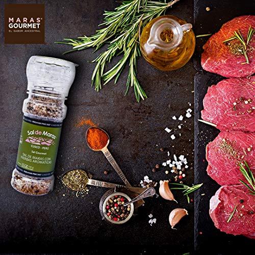 MARAS GOURMET MARAS GOURMET Salt from Maras | Sal de Maras | Peruvian Pink Salt - Unique Flavor and Hand Harvest | Refillable Grinder 3.5 oz. (100g) | (PINK SALT WITH SPICES)
