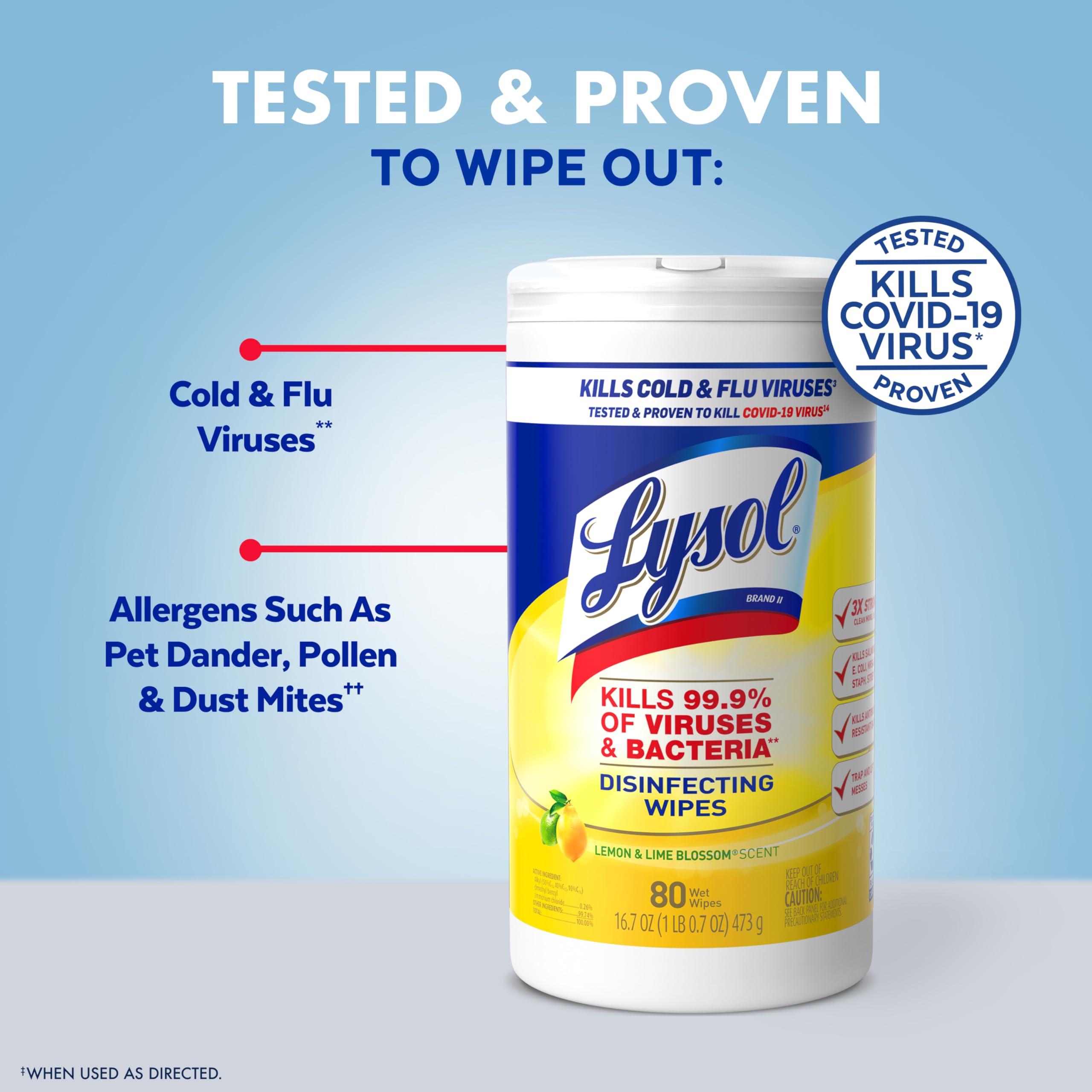 Lysol Lysol Disinfectant Wipes, Multi-Surface Antibacterial Cleaning Wipes, For Disinfecting and Cleaning, Lemon and Lime Blossom, Pack of 4 (Packaging may vary)