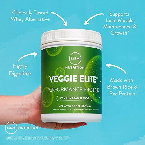 MRM MRM Nutrition Veggie Elite Performance Protein | Vanilla Bean Flavored| Plant-Based Protein| Easy to Digest | with BCAAs| Vegan + Gluten-Free | Clinically Tested| Digestive enzymes | 30 Servings