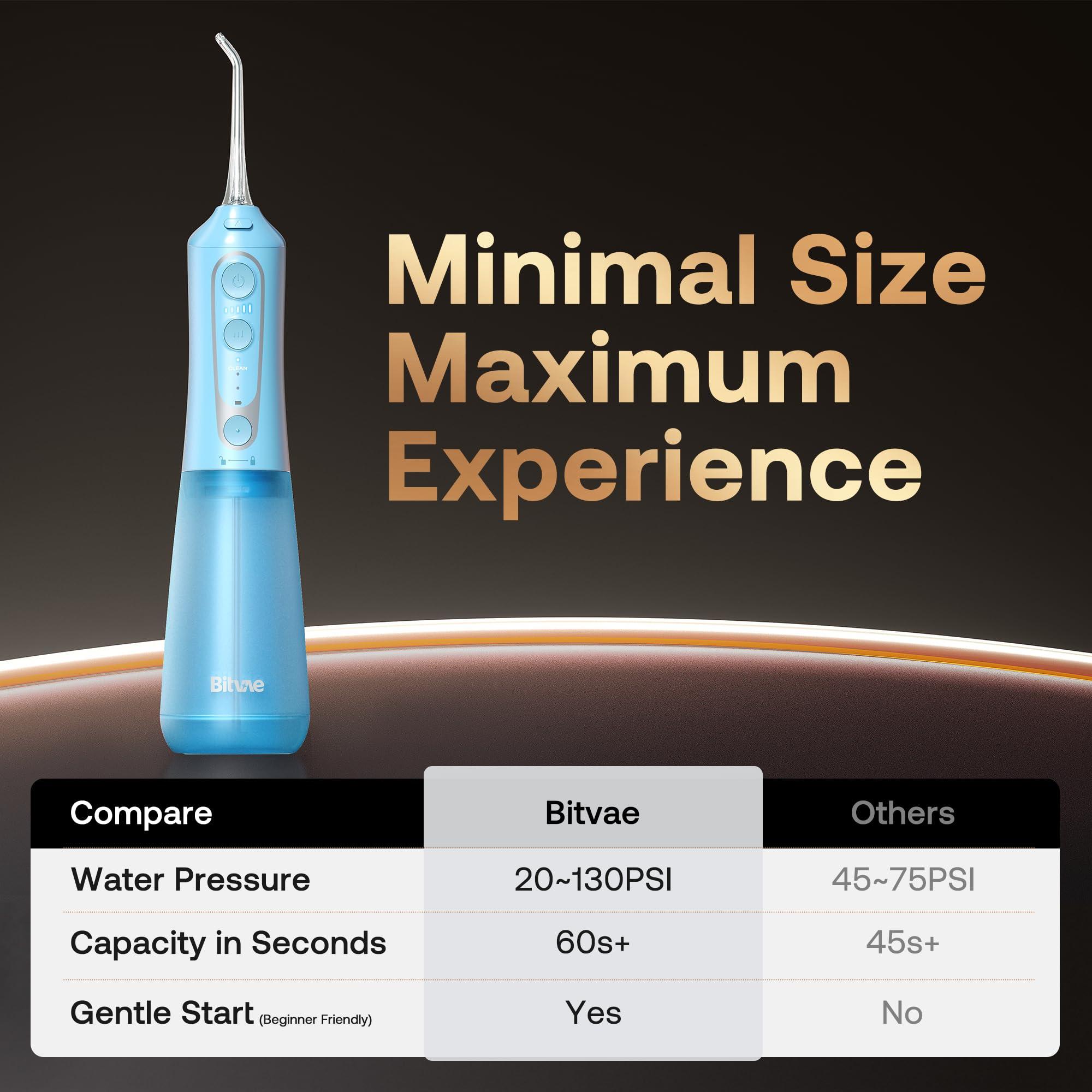 Bitvae Bitvae Water Dental Flosser Teeth Pick, Cordless Flosser for Travel with 6 Jet Tips, 3 Modes 5 intensities, IPX7 Waterproof Portable & Rechargeable Oral Irrigator Cleaner, Sky Blue