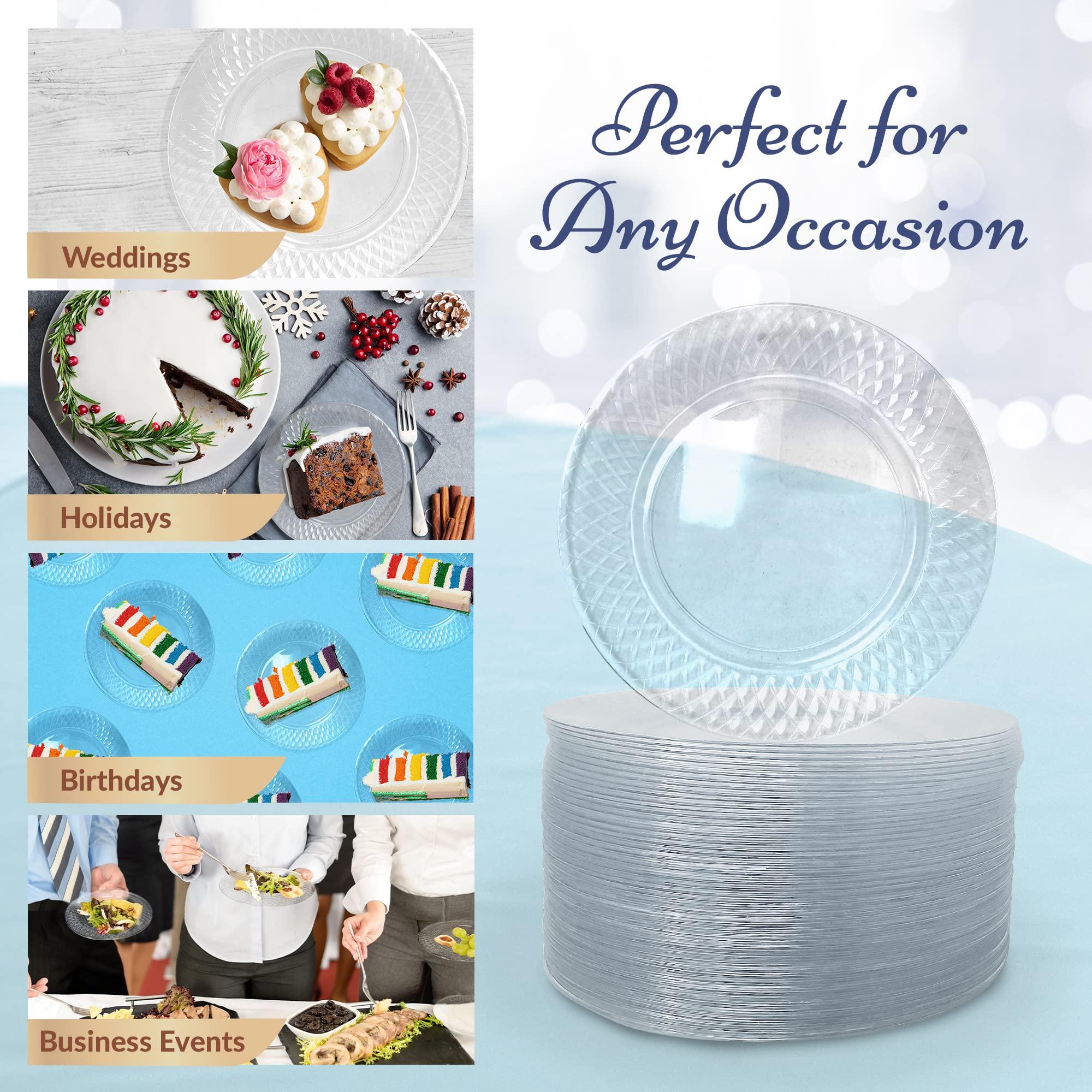 Reli. Reli. 110 Pcs Plastic Dessert Plates, Disposable (6 inch, Clear)| Small Plates for Party, Heavy Duty | Hard Plastic Dessert Platter for Cake, Wedding, Birthday, Salad/Appetizer (6\")